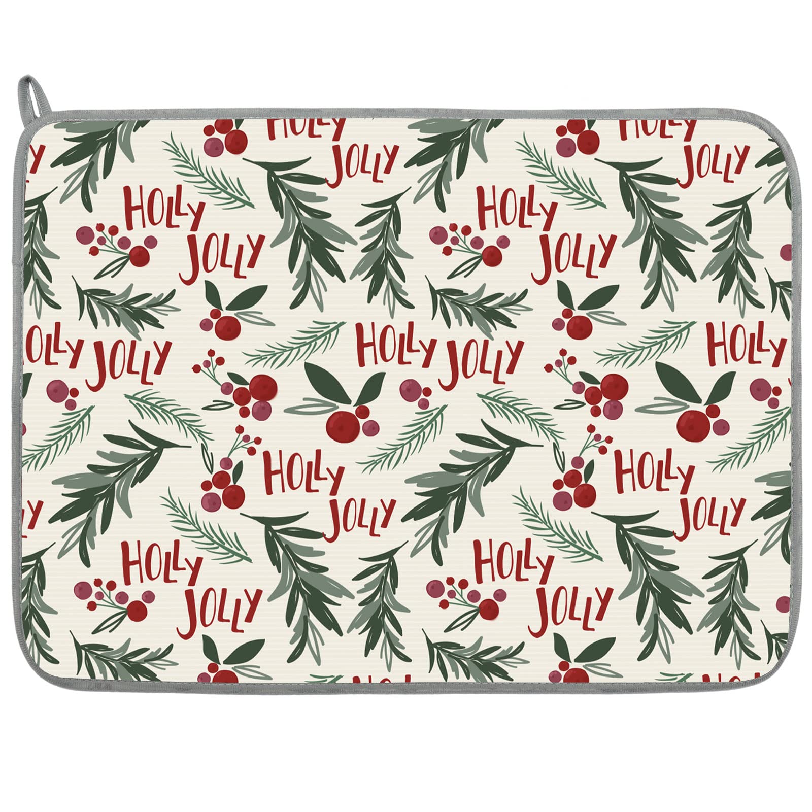 AnyDesign Christmas Absorbent Dish Drying Mat Holy Jolly Berry Leaves Seamless Pattern Dish Drainer Protector Pad Dry Mat Dish D