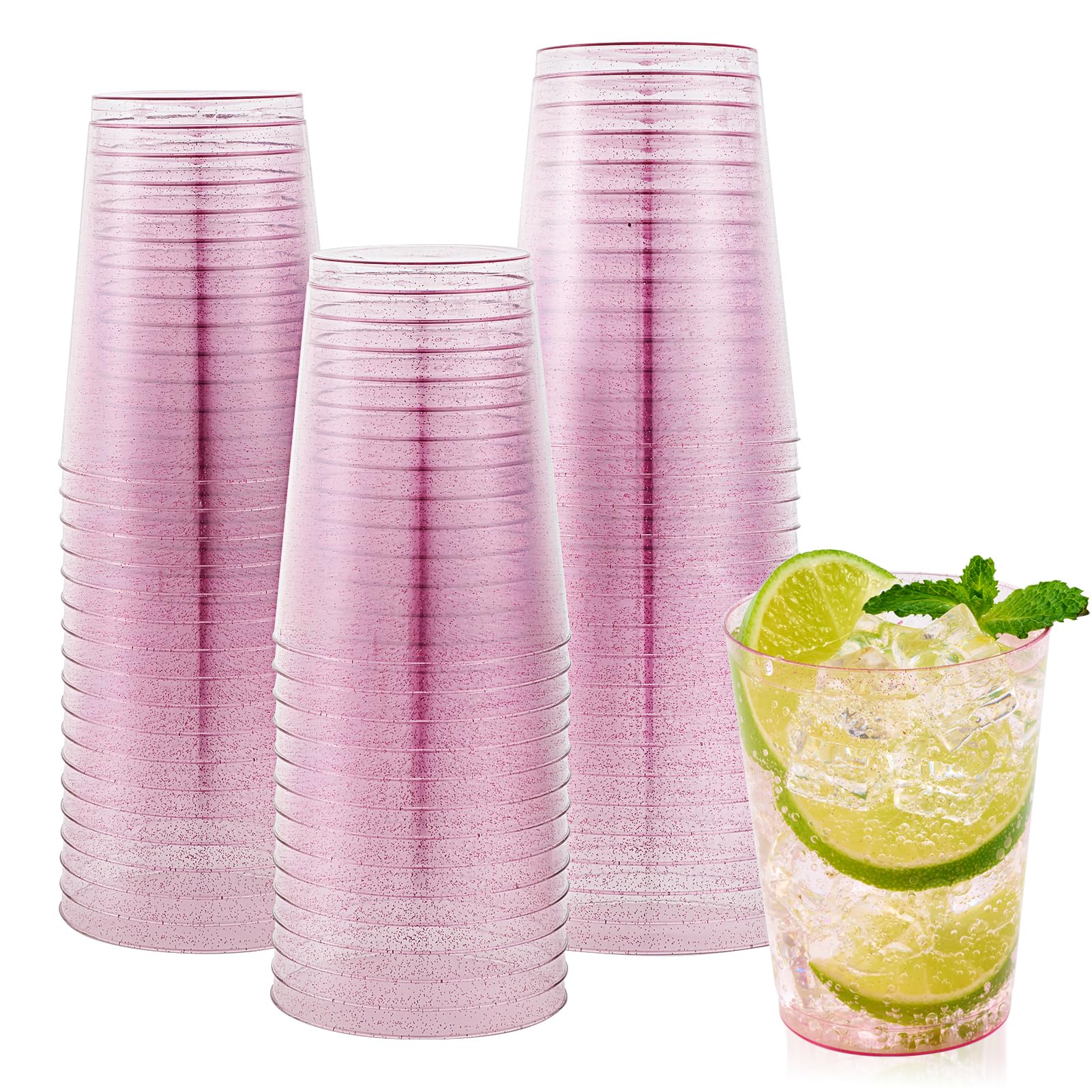 Jolly Chef 10 Oz Purple Plastic Cups, 100 Pack Party Cups Tumblers, Heavy Duty Purple Glitter Plastic Cups Disposable Cups For W
