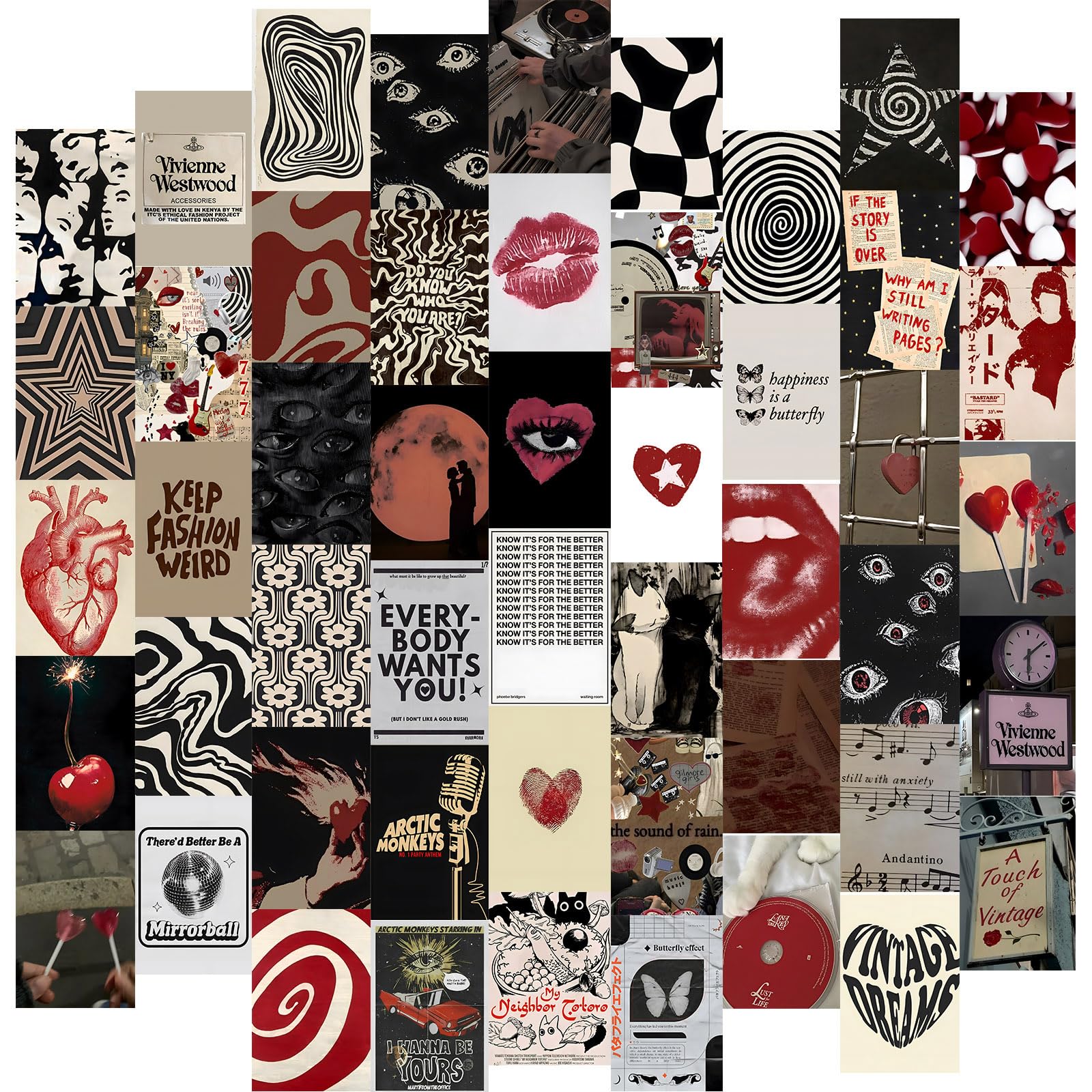 Kbkbart Downtown Girl Room Decor Y2K Posters - Dark Red Downtown Girl Aesthetic Wall Decor, Y2K Room Decor 2000S Collage Kit, 4X