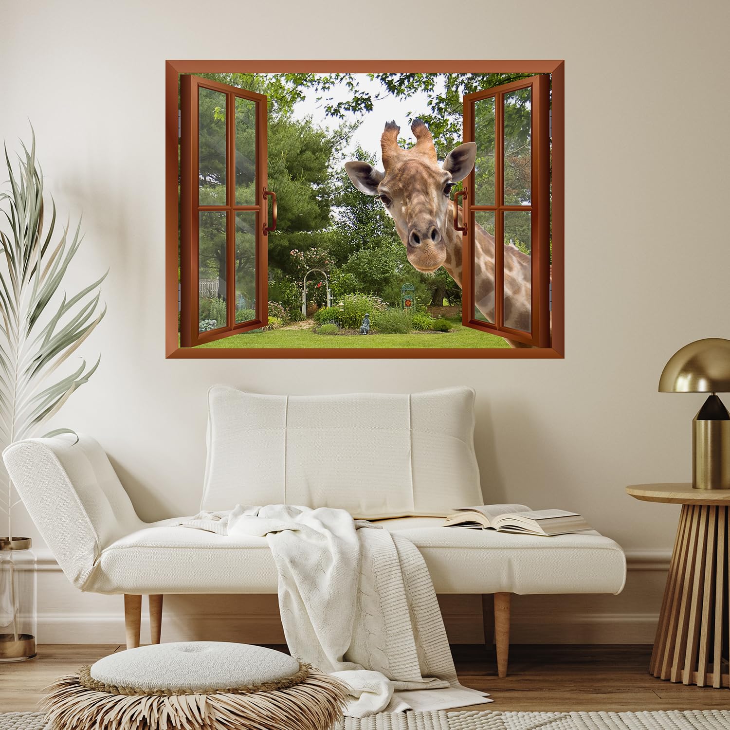 wall26 - A Curious Giraffe Sticking its Head into an Open Window Removable Wall Sticker/Wall Mural - 24''x32''