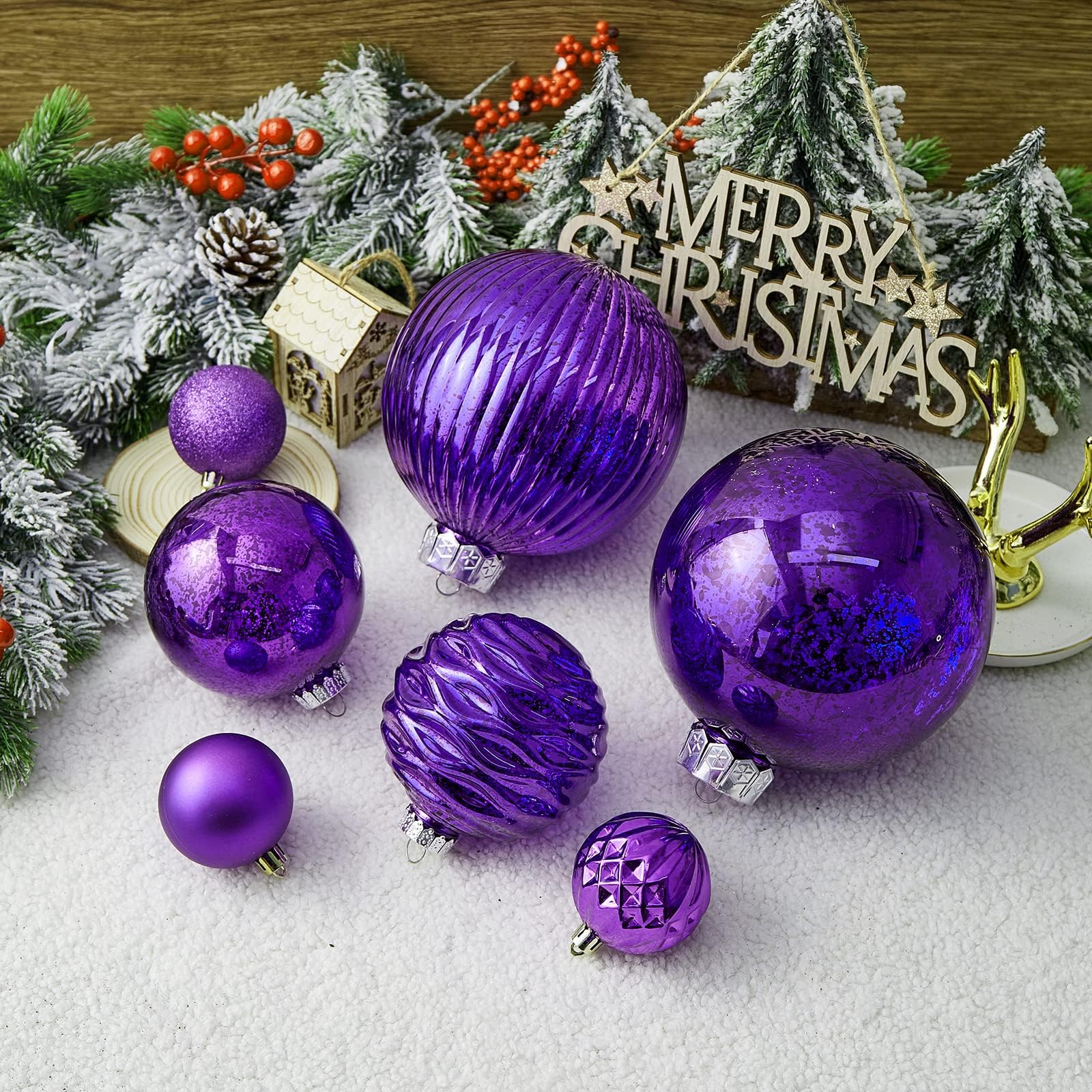Large Christmas Ball Ornaments, Oversized Shatterproof Plastic Decorative Hanging Mercury Ornaments Ball for Xmas Holiday Party