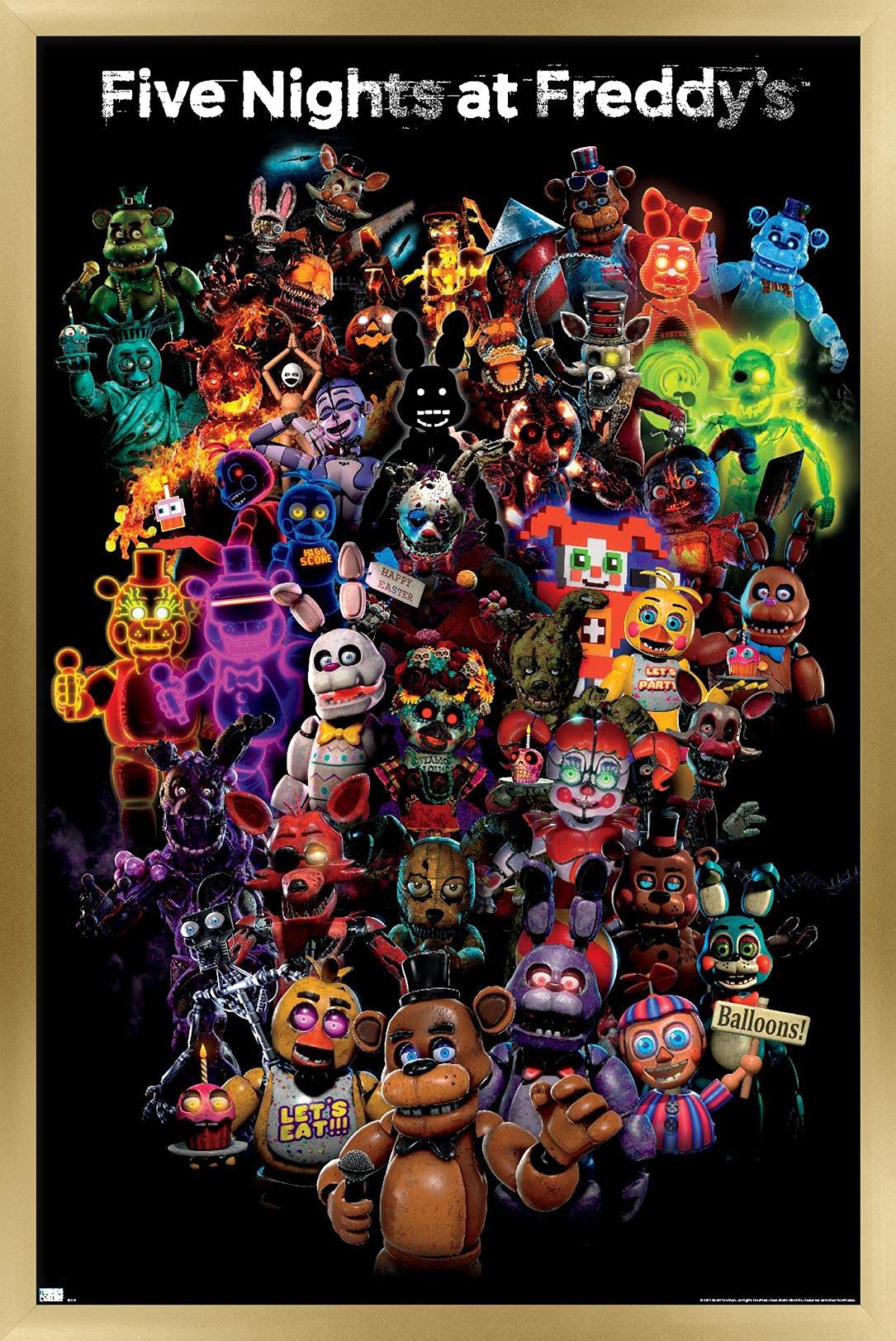 Trends International Five Nights At Freddy'S: Special Delivery - Collage Wall Poster, 22.37'' X 34.00'', Gold Framed Version
