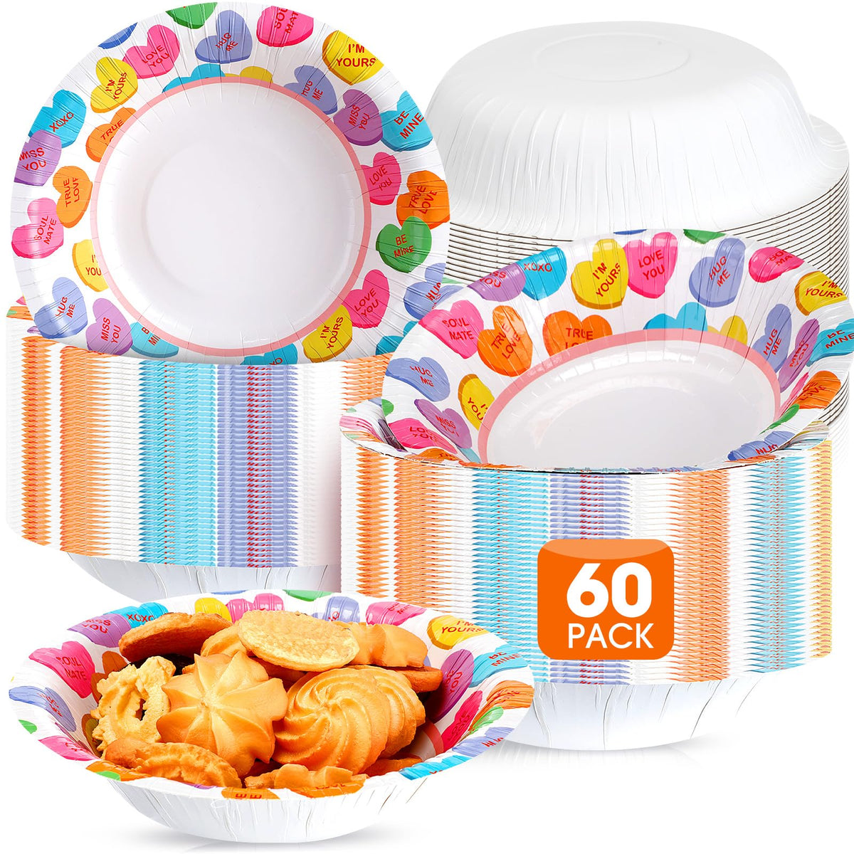 Nuogo 60 Pcs 16 Oz Valentine'S Day Disposable Paper Bowls Heavy Duty Bowls Heart Paper Soup Bowls For Both Cold And Hot Food Sal