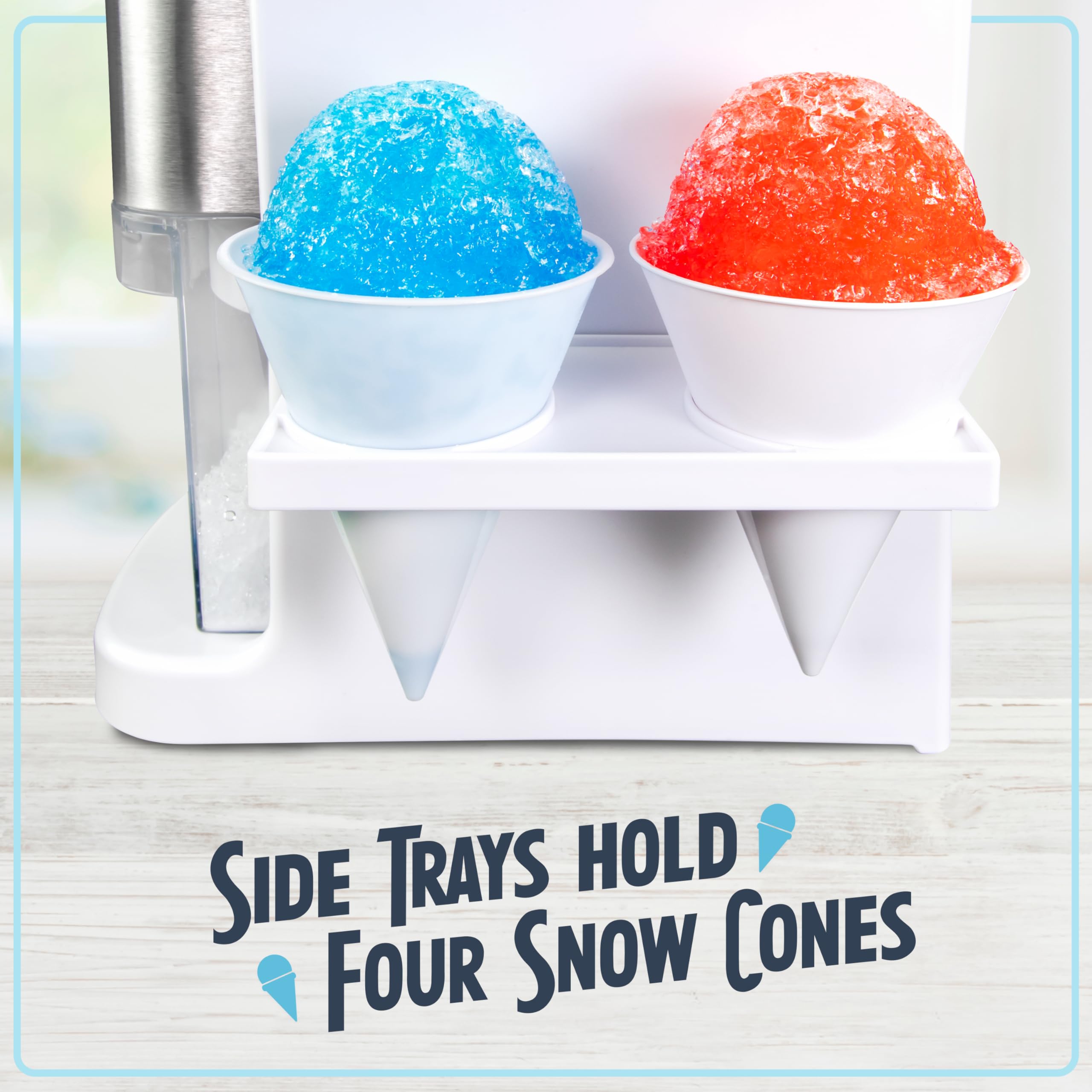 Nostalgia Snowpro Electric Shaved Ice & Snow Cone Maker 64-Ounce Ice Shaving Capacity, 4 Reusable Cones, Side Shelves, And Scoop