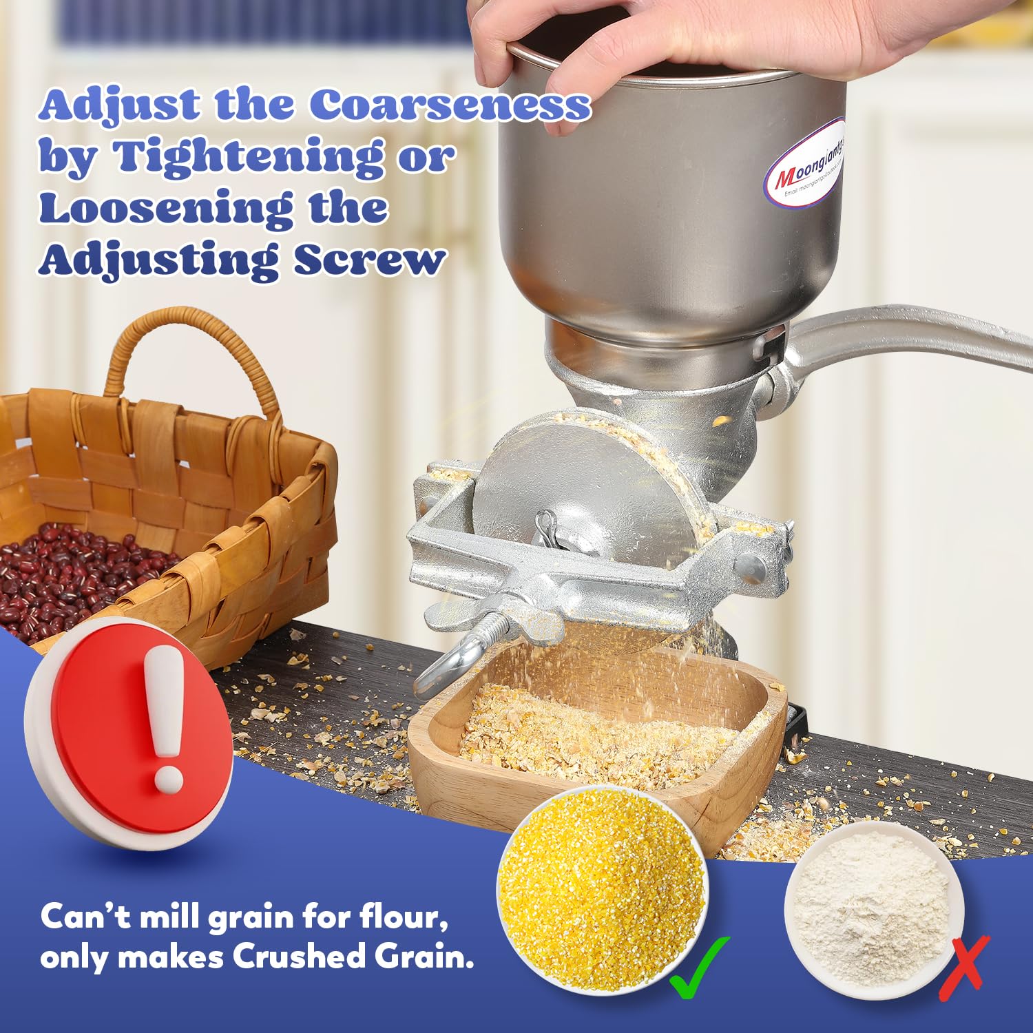 Moongiantgo Corn Grinder Mill Cast Iron Grain Mill Hand Grinder With Large Hopper For Corn Barley Wheat Berries Coffee Chickpeas