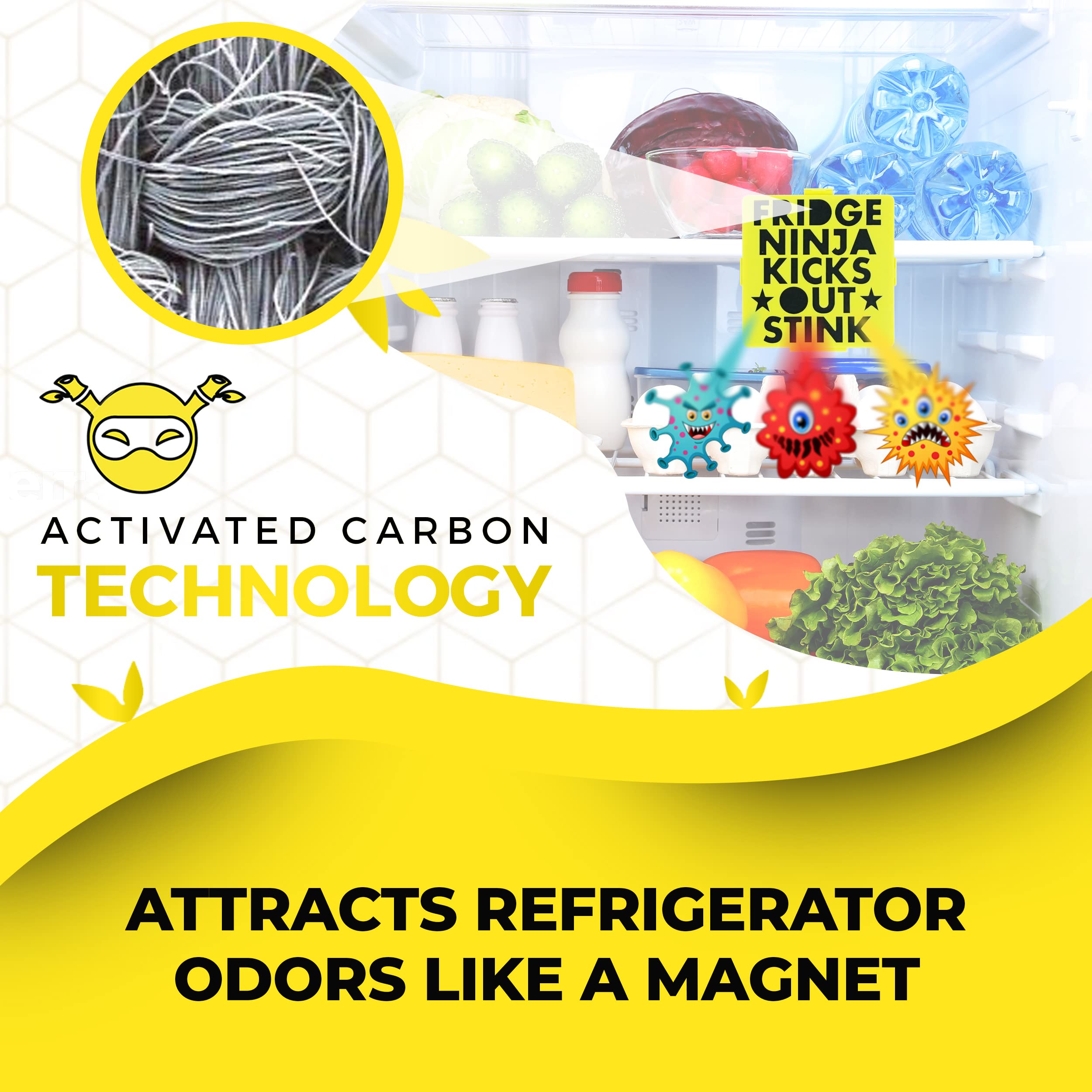 Fridge Ninja Compact Fridge Deodorizer (2 Pack) - More Effective Than Baking Soda - Compact Size Refrigerator Deodorizer Made Of