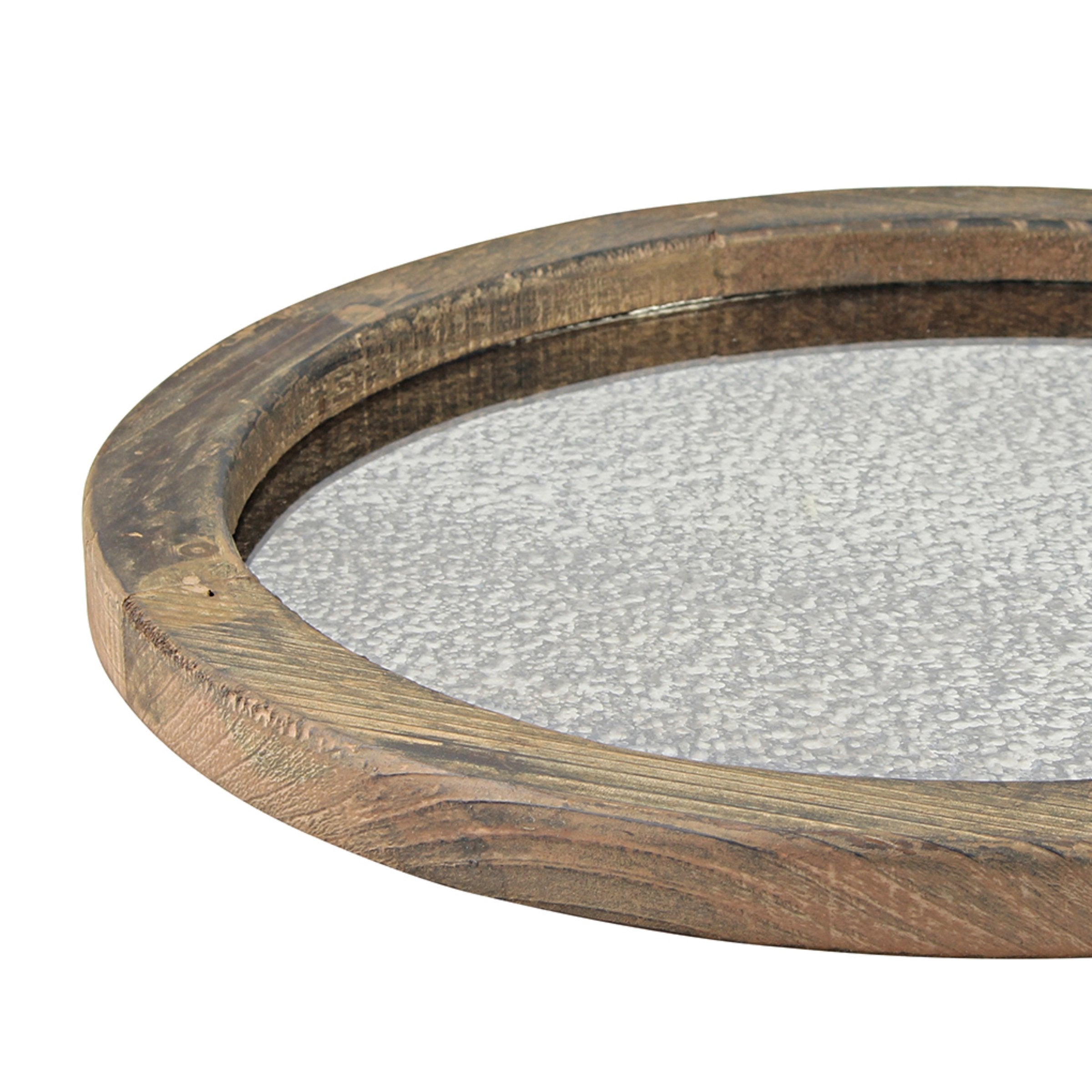 Stonebriar Round Natural Wood Serving Tray With Antique Mirror, Rustic Butler Tray, Unique Coffee Centerpiece For The Coffee Tab