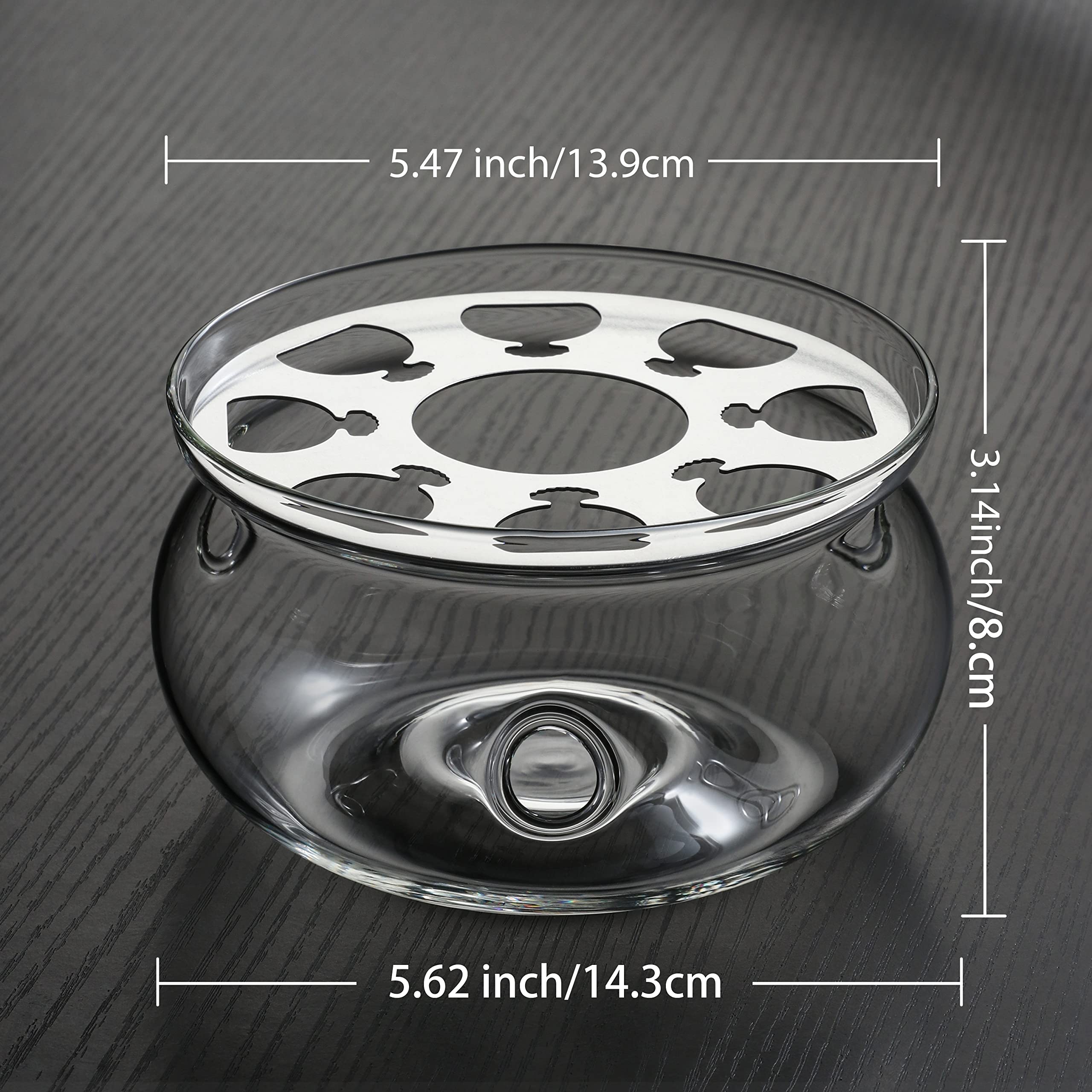 Cnglass Universal Glass Teapot Warmer,Handcrafted With Heat Proof & Lead-Free Glass Tealight Warmer 5.3 In/13.5Cm Diameter (Cand