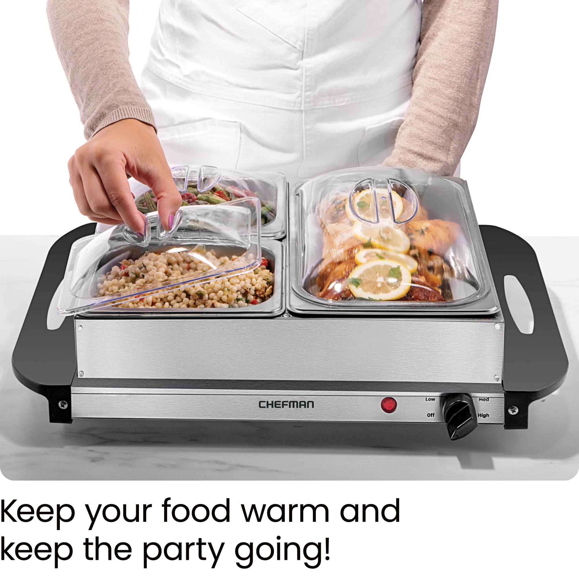 Chefman Electric Buffet Server + Warming Tray w/Adjustable Temperature & 3 Chafing Dishes, Hot Plate Perfect for Holidays, Cater