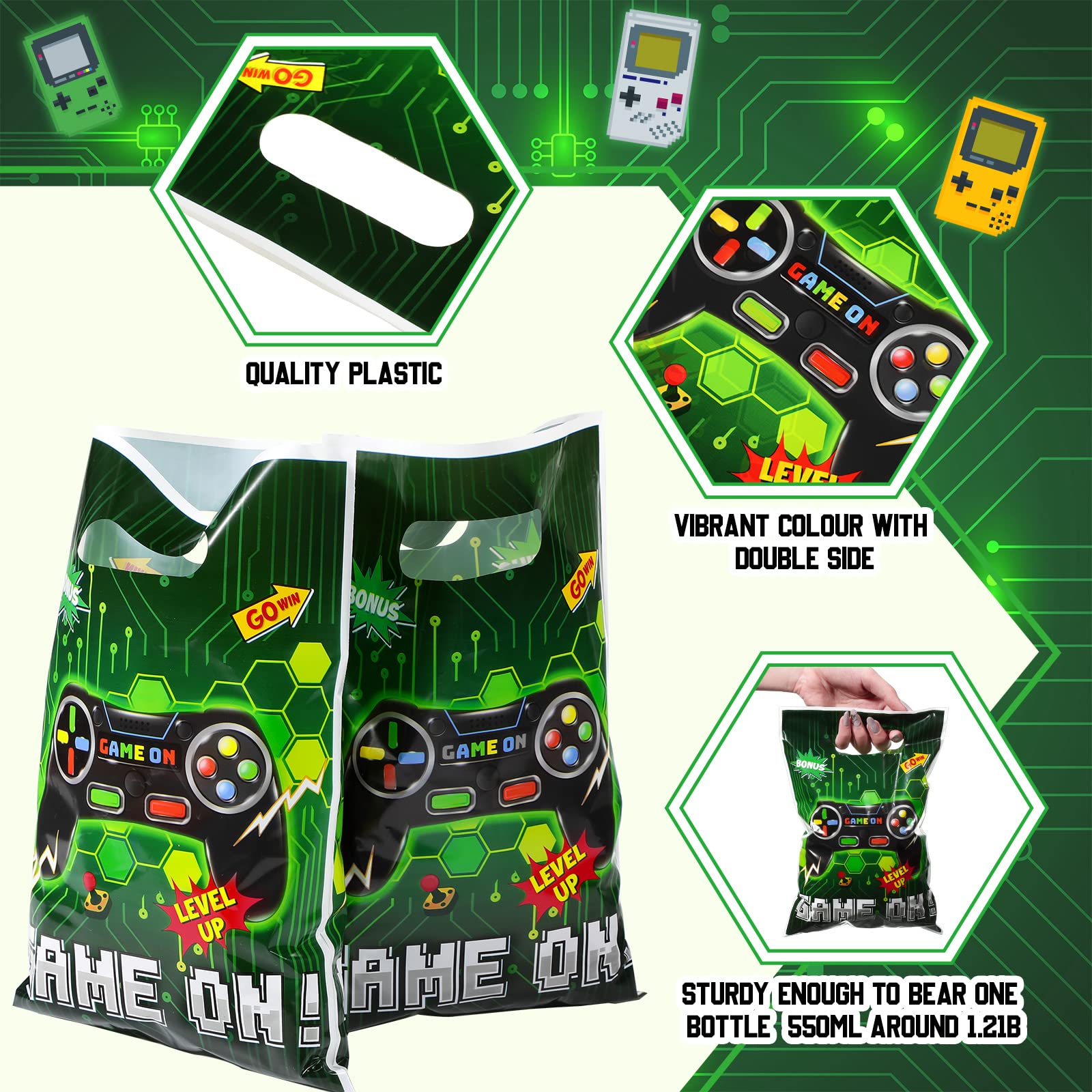 Funrous 50 Pcs Video Game Party Favors Bags Bulk Game Candy Gift Bags Plastic Game On Treat Bags Game Party Decorations For Boys
