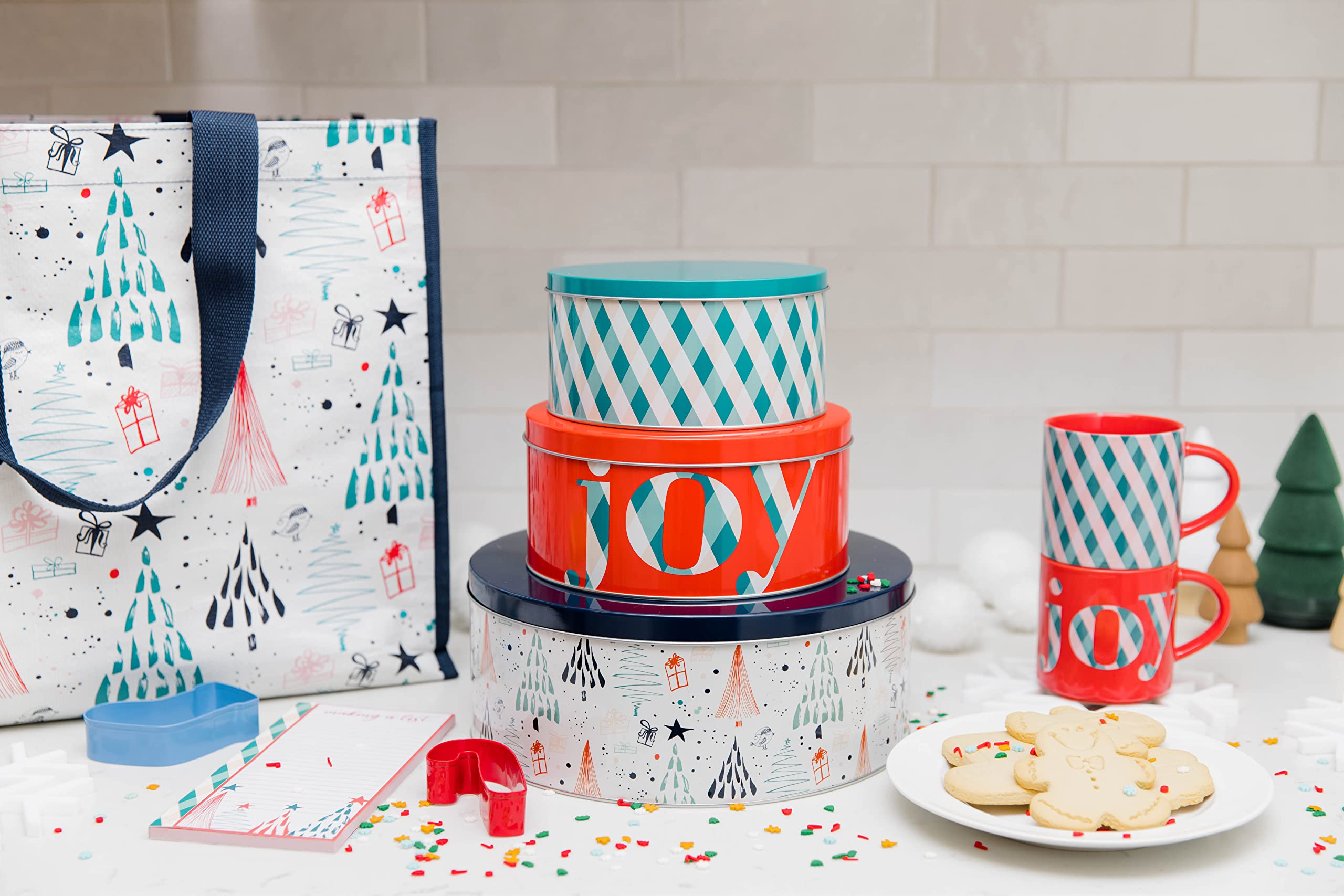 Steel Mill & Co Tin Containers With Lids, 3 Pack Christmas Cookie Tins, Festive Cookie Tins For Gift Giving & Holiday Treats, Ro