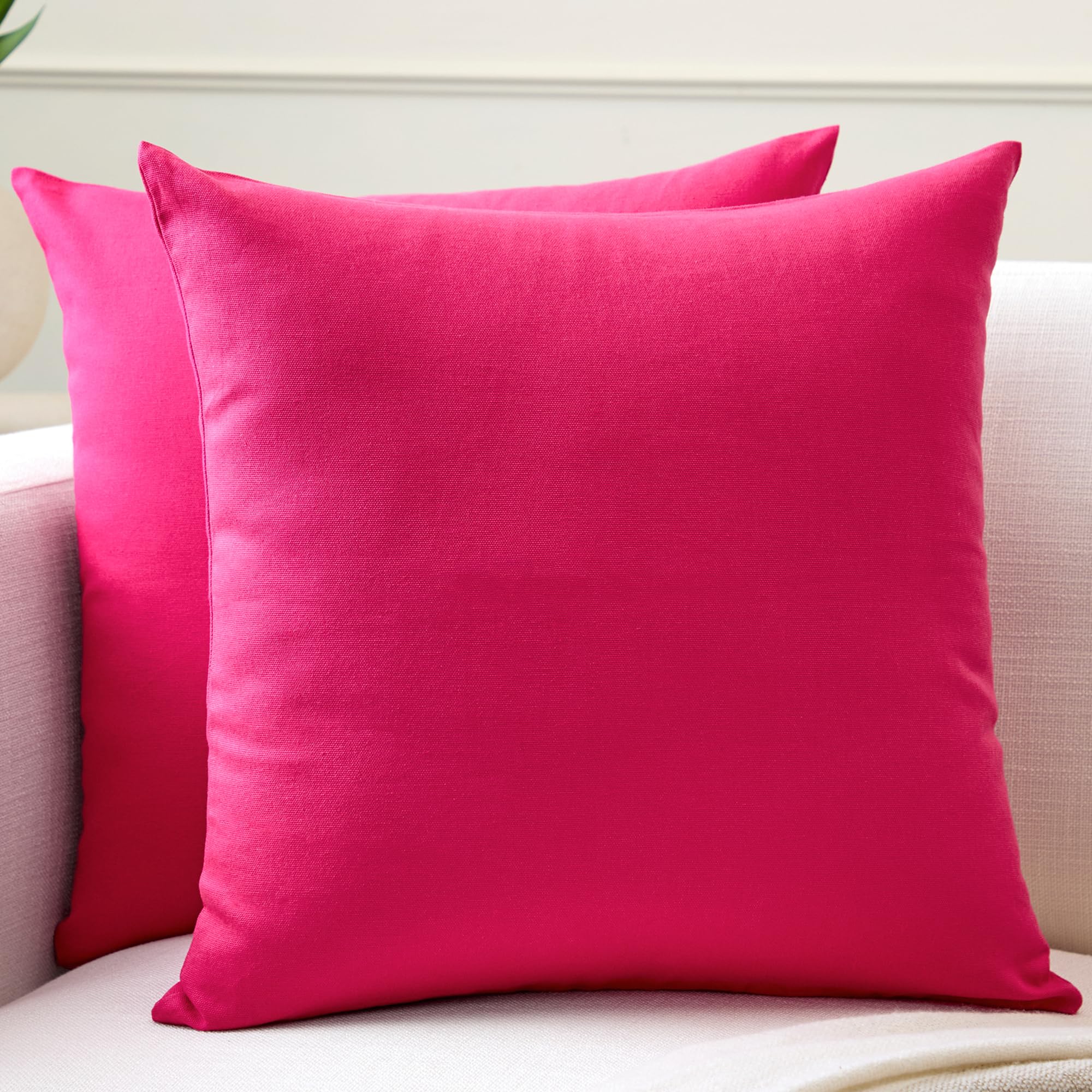 Encasa Xo Throw Pillow Covers 16X16 In Set Of 2 Hot Pink | No Inserts | Cotton Pillow Covers For Living Room, Bed, Sofa, Couch |