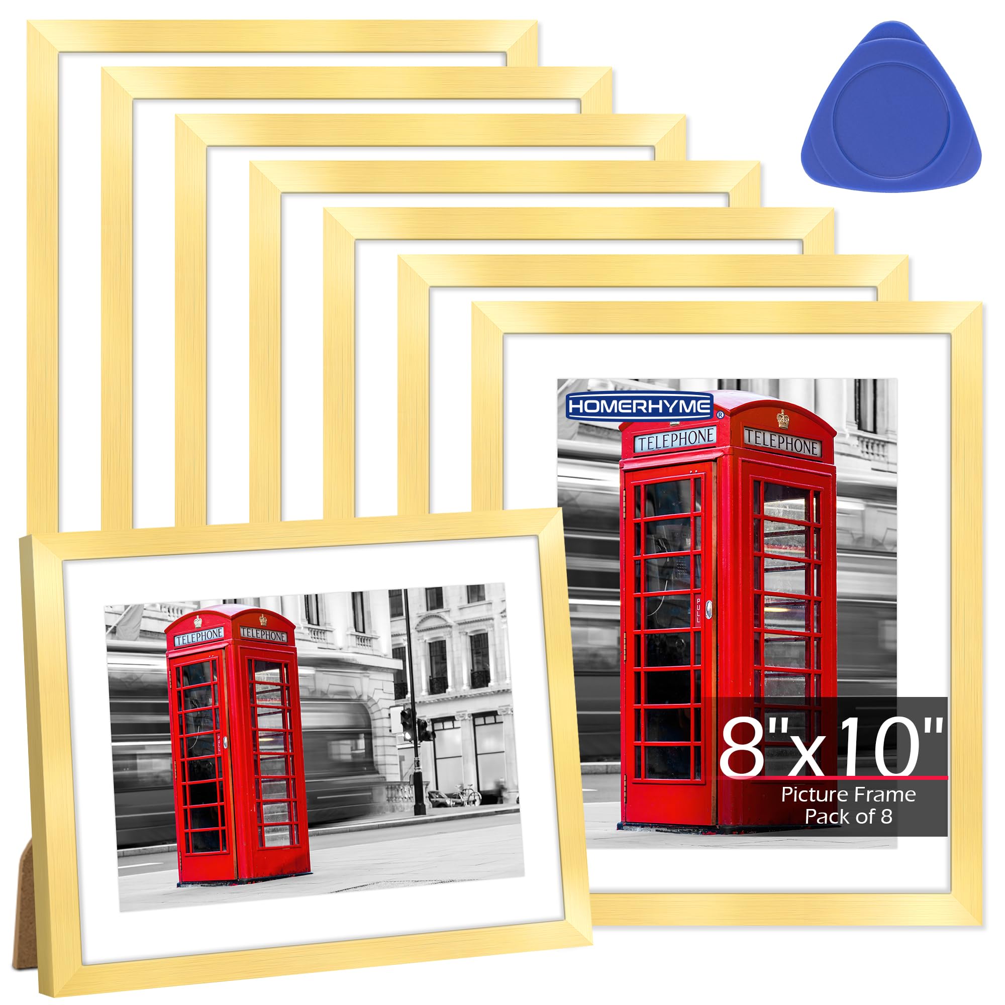 HOMERHYME 8x10 Picture Frame Set of 8, Gold Photo Frames for Gallery Wall Mounting or Table Display, Display Pictures 5x7 with M