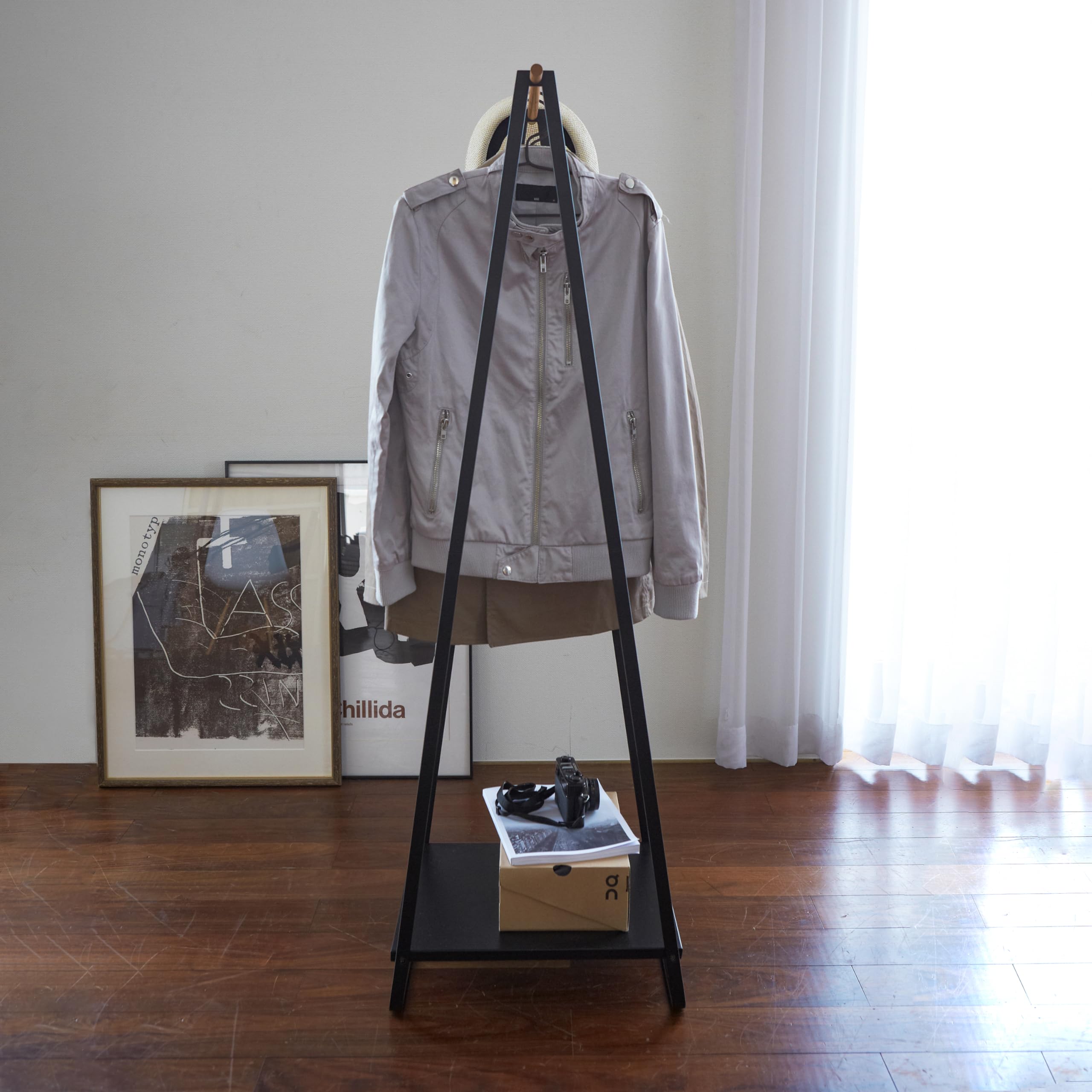 Yamazaki Home Tower Freestanding Coat Hanger Clothes Rack With Shelf, 55'' - Steel