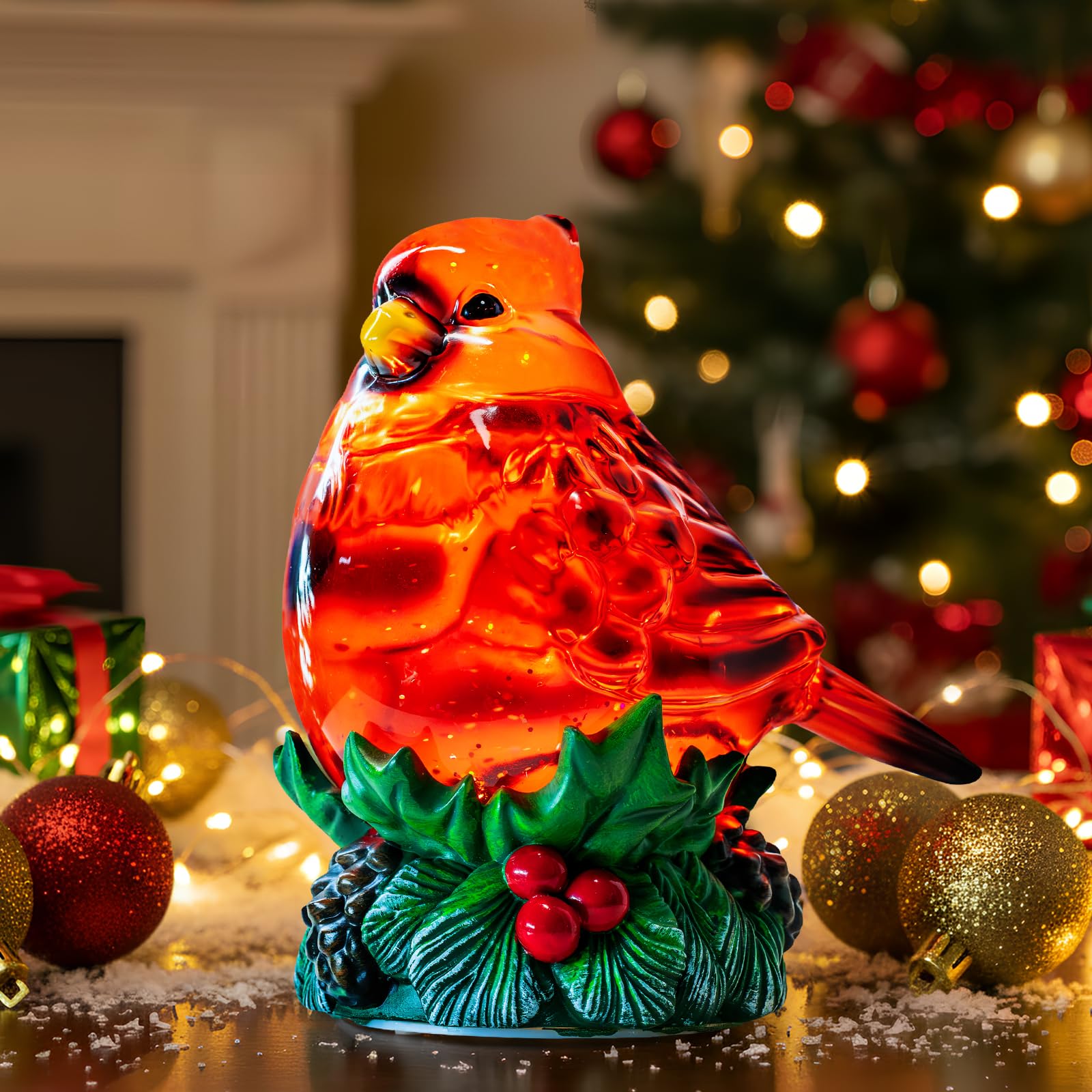 Christmas Snow Globes Cardinal Holly Music Water Lantern Holiday Decorations Gifts for Family Children or Friends
