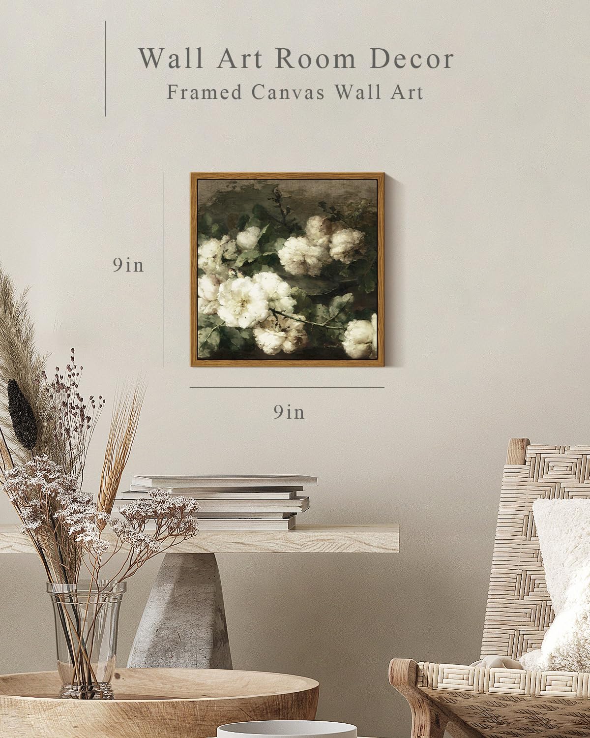 Insimsea Square Framed Canvas Wall Art, Vintage Floral Rustic Roses Flower Wall Art For Living Room, Canvas Flowers Wall Art Pri