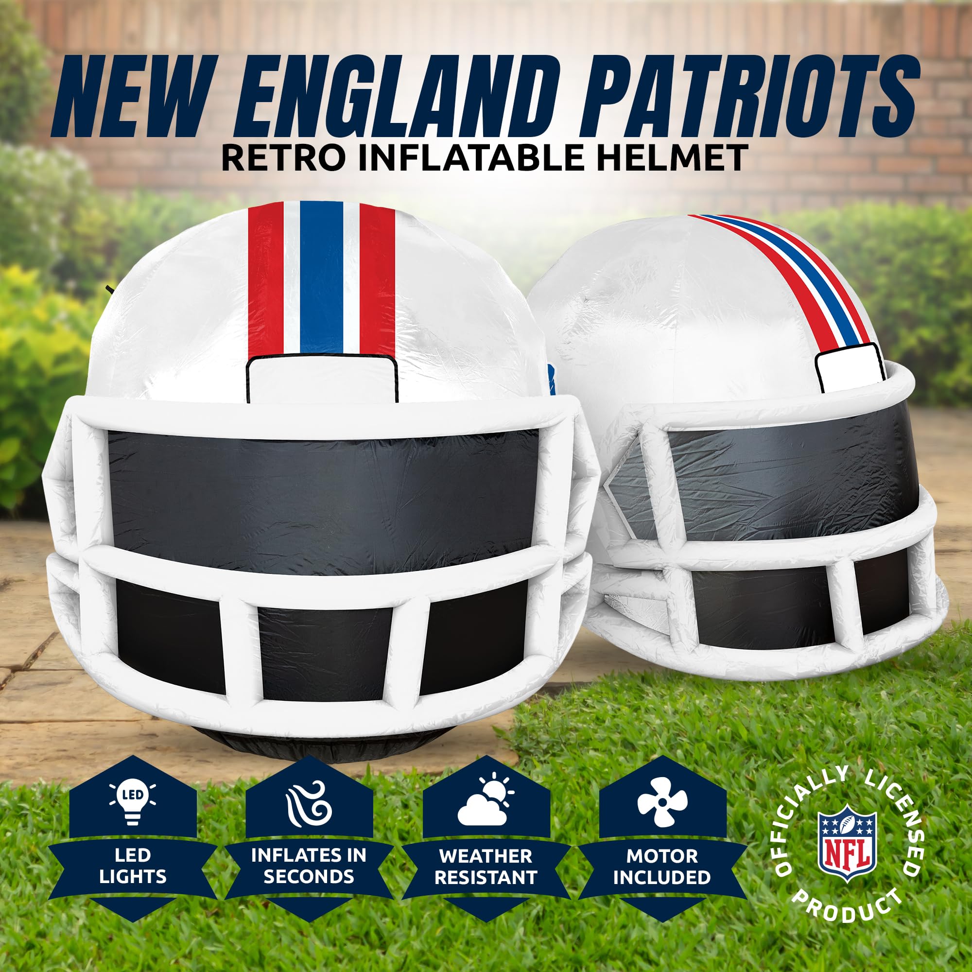 Sporticulture NFL New England Patriots 4ft Inflatable Retro Helmet with LED Lights & Built-in Blower - Merchandise Decor Ideal f