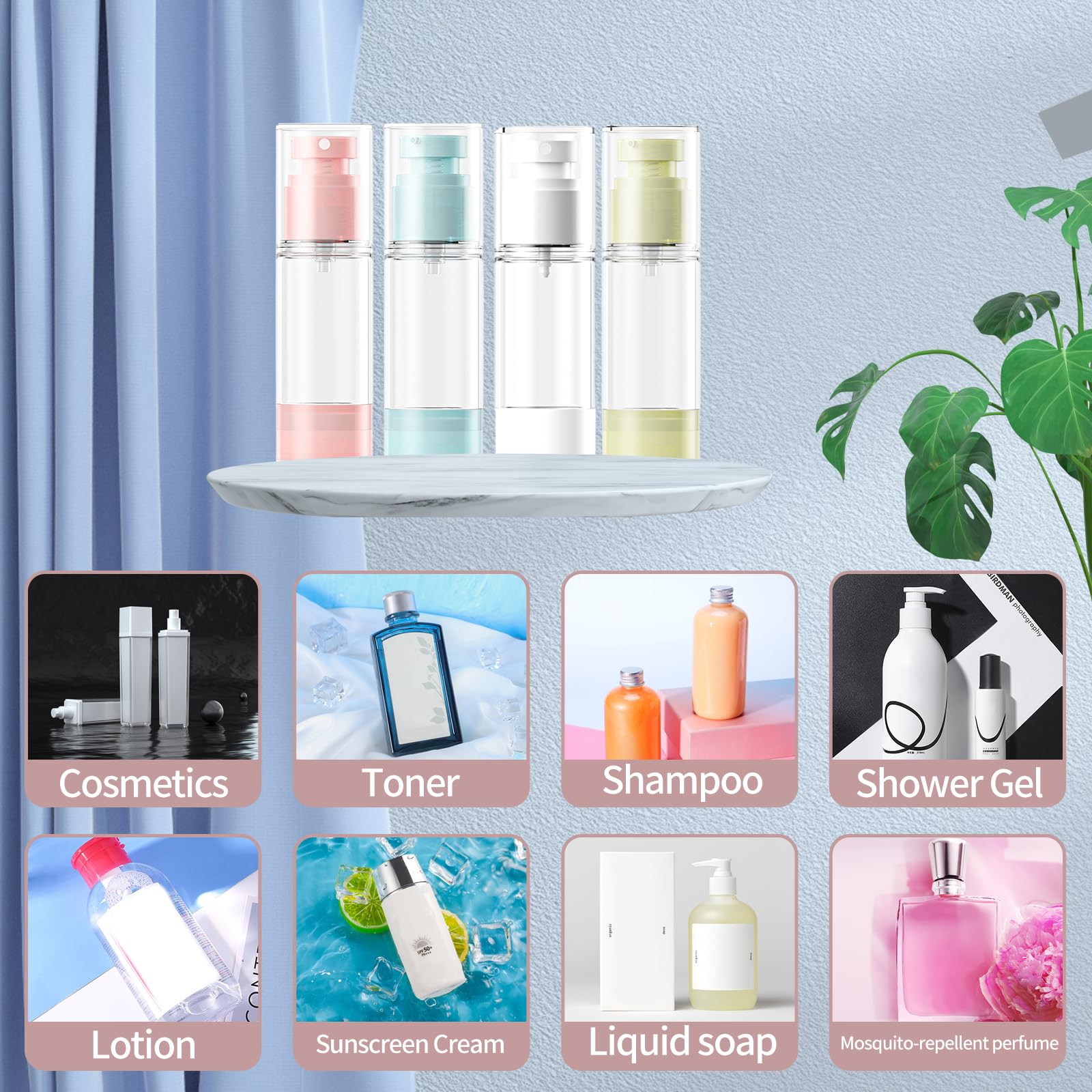 Sylavilla 30Ml 4-Pack Travel Bottles For Toiletry, Portable Refillable Sa/Pp Plastic Vacuum Cosmetic Containers