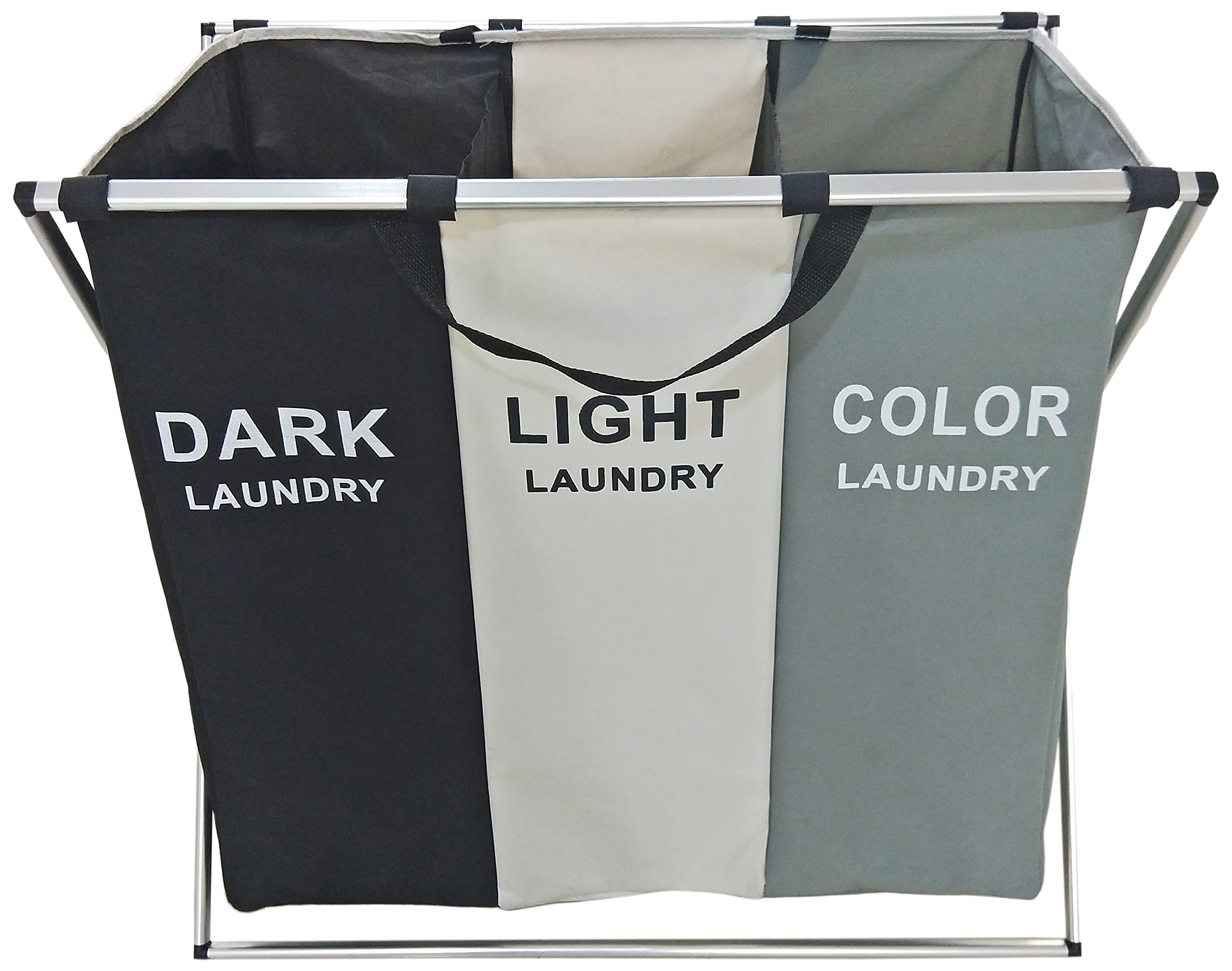 3 Section Laundry Basket For Dark, Light, And Color Clothes Hamper, Collapsible Design With Carry Handle, 26'' Long X 15'' Wide