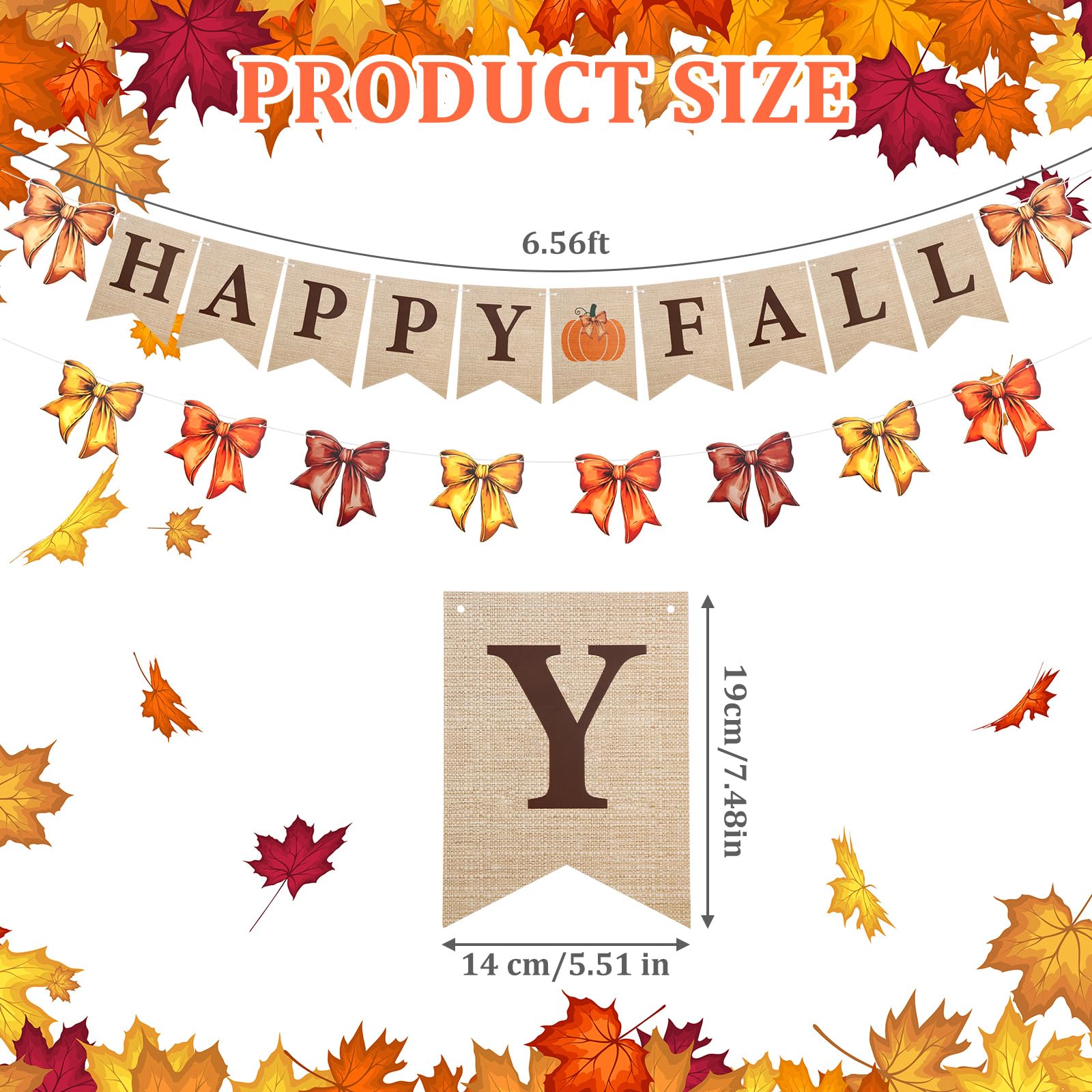 Oudain 2 Pack Happy Fall Burlap Banner with Bows Garland 6.56 ft Fall Banner Decor for Fireplace Autumn Bow Garland Paper Hangin
