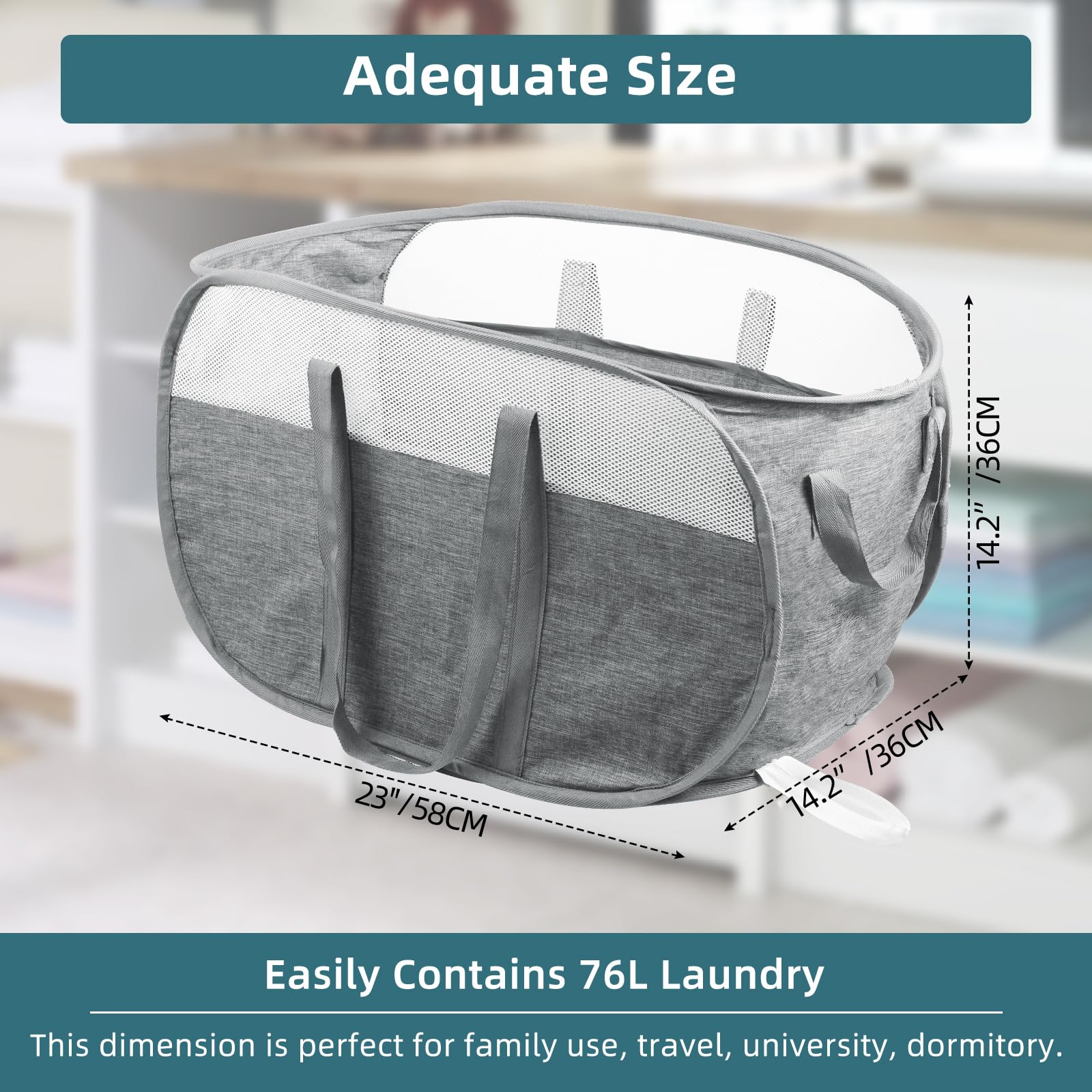 Collapsible Laundry Baskets, Tear Proof Pop Up Laundry Hamper With Dual Handles, Durable Foldable Laundry Basket, Easy To Carry