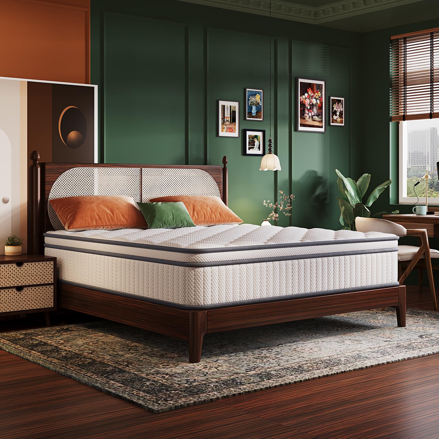 Gsleepee Queen Size Mattress, 14 Inch Gel Memory Foam Mattress, Individually Inner Spring Hybrid Mattresses, Medium Firm Fibergl