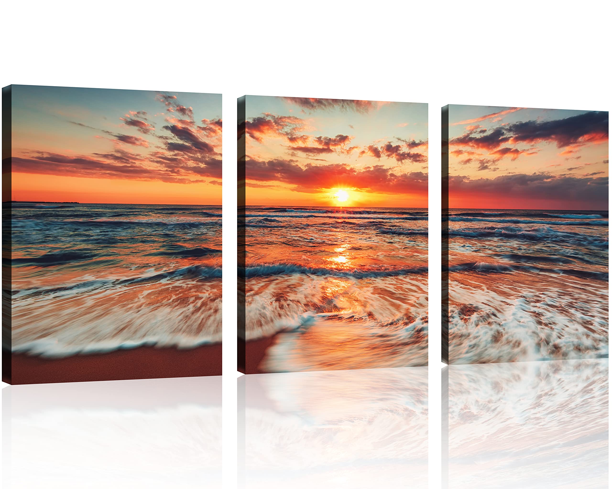 Tutubeer 3 Pcs Picture Of The Beach Ocean Pictures Blue Sea Beach At Sunrise Picture Print On Canvas Beach Wall Decor Ocean Wall