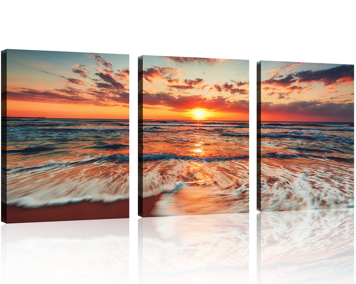Tutubeer 3 Pcs Picture Of The Beach Ocean Pictures Blue Sea Beach At Sunrise Picture Print On Canvas Beach Wall Decor Ocean Wall
