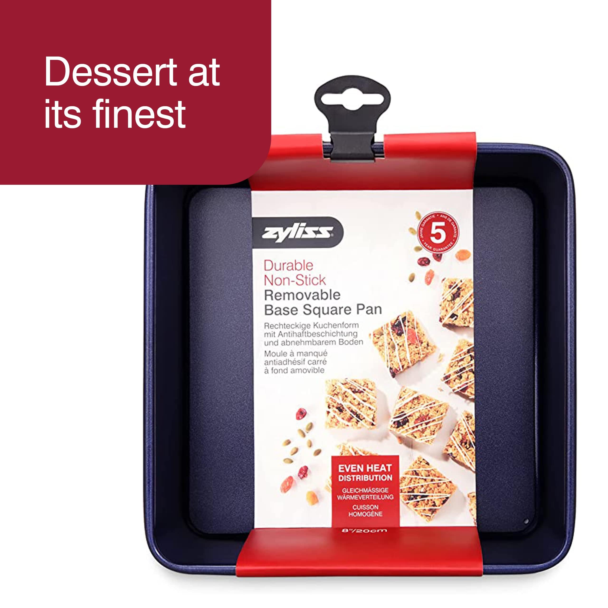 Zyliss E980201 Non-Stick Loose Base Square Cake Tin | 20Cm/8In | Carbon Steel | Dark Blue | Baking Tin/Bakeware | Dishwasher Saf