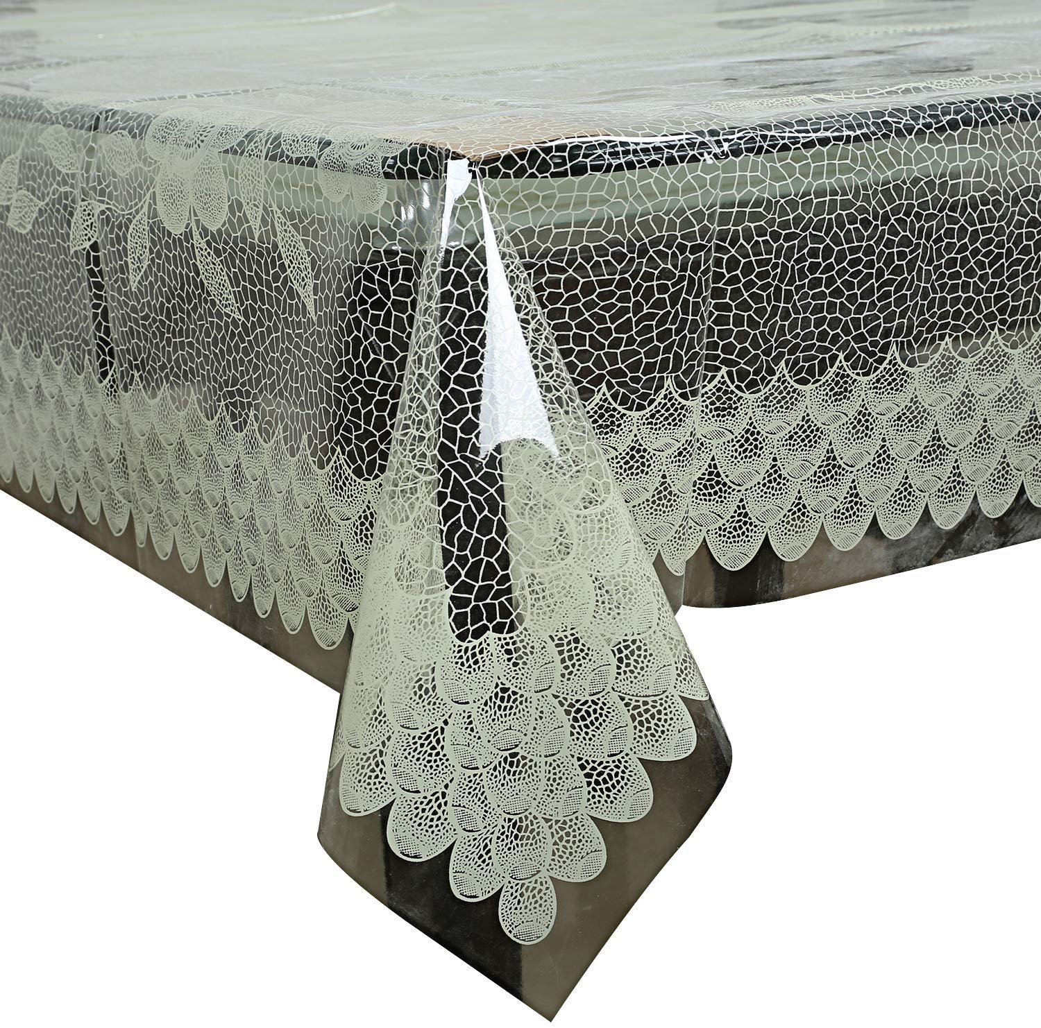 Kuber Industries Floral Pvc 6 Seater Dining Table Cover - Cream