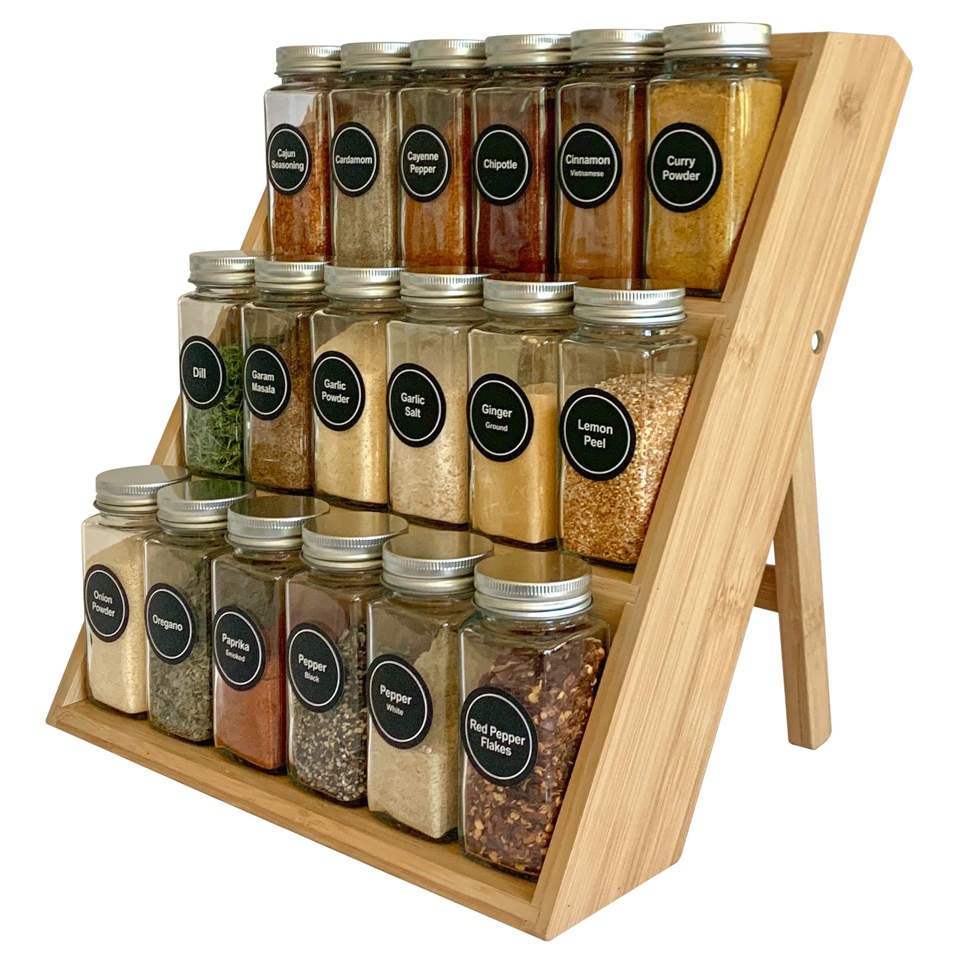 Pacific Moon Tree Bamboo Spice Rack and Organizer, 3-tier Seasoning Spice Jar Organizer, Excellent Tiered Wooden Spice Racks Fre
