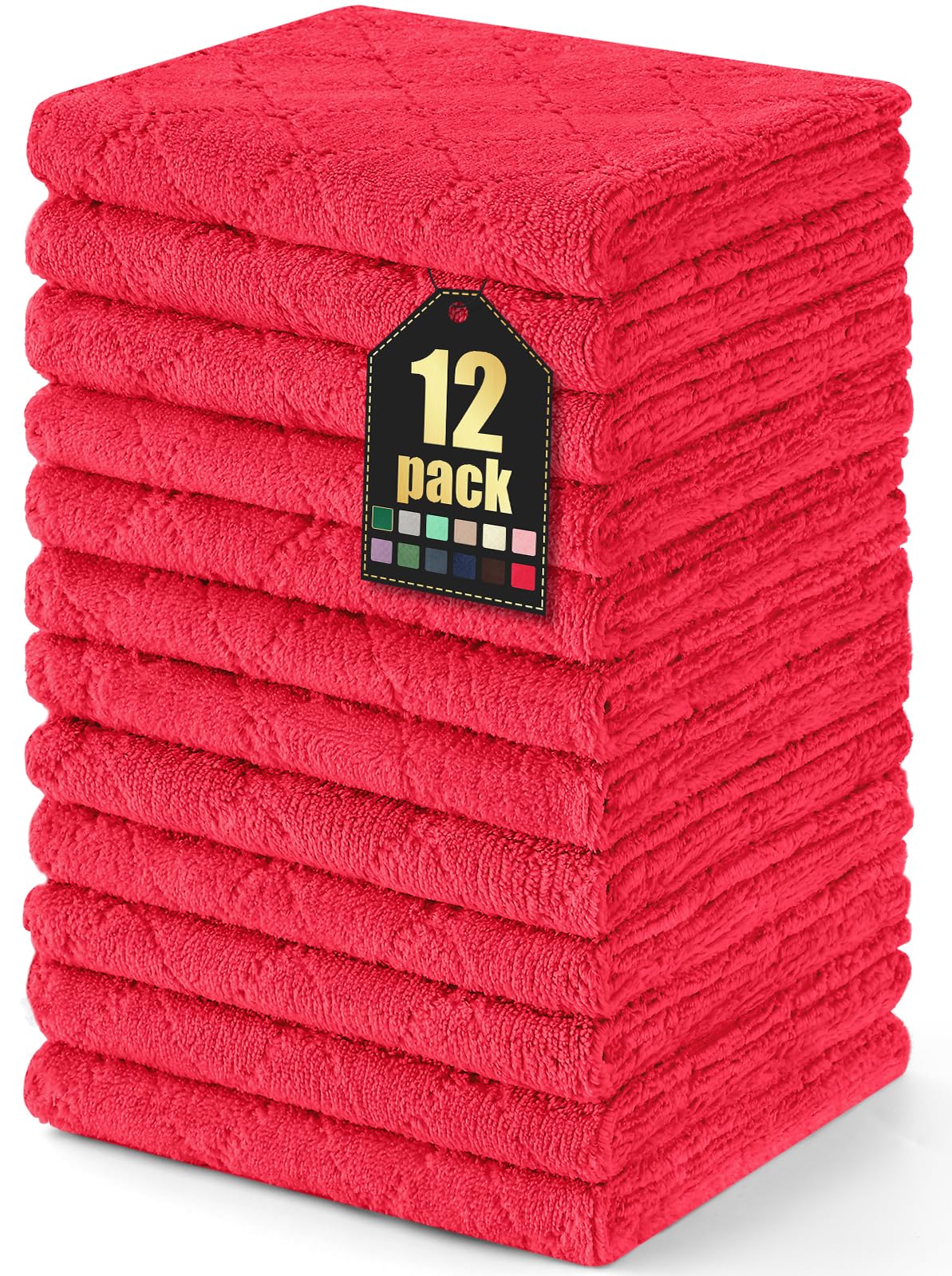 Homaxy 12 Pack Dish Towels for Kitchen (13 x 19 Inches, Red), Super Soft and Absorbent Coral Velvet Dish Cloths for Washing Dish