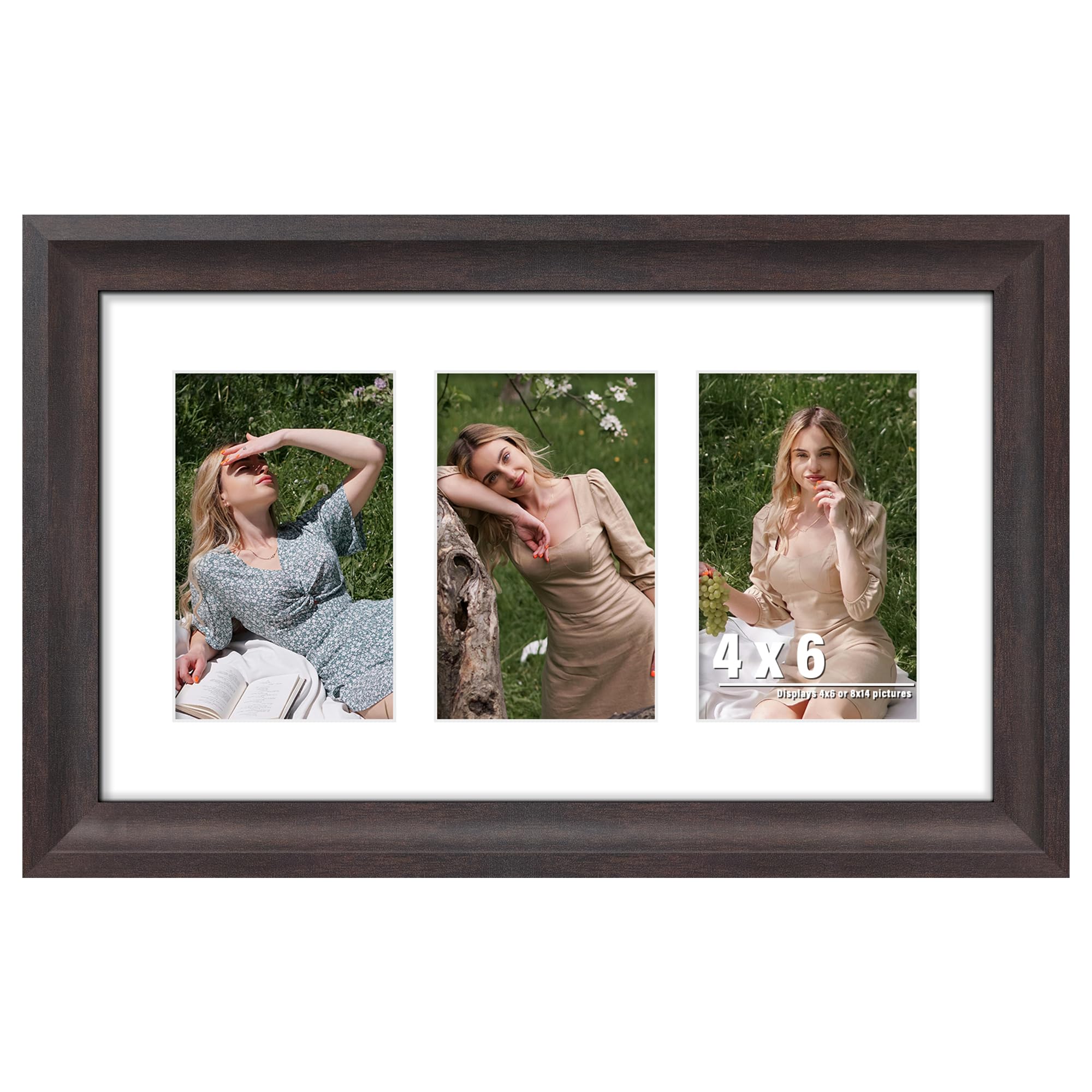 DUENPY 8x14 Picture Frame 4x6 Collage Picture Frame Displays Three 4x6 inch Photos or 8x14 (Without Mat) Wall Decor or Tabletop 