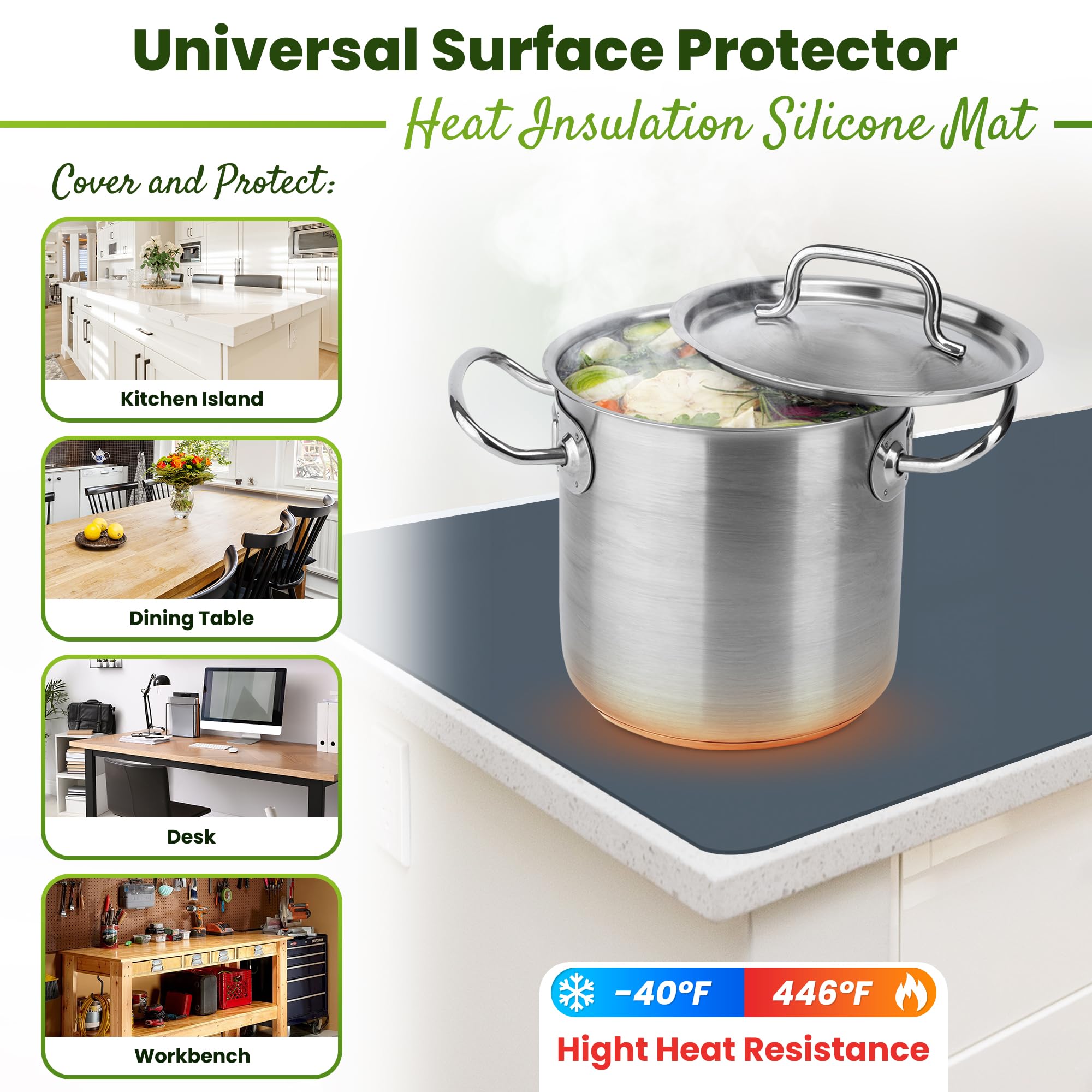 Premium Silicone Mat 25'' X 17'' Multipurpose Cooking Mat Thick Heat Resistant, Kitchen Counter Mat Waterproof - Coffee Machine,