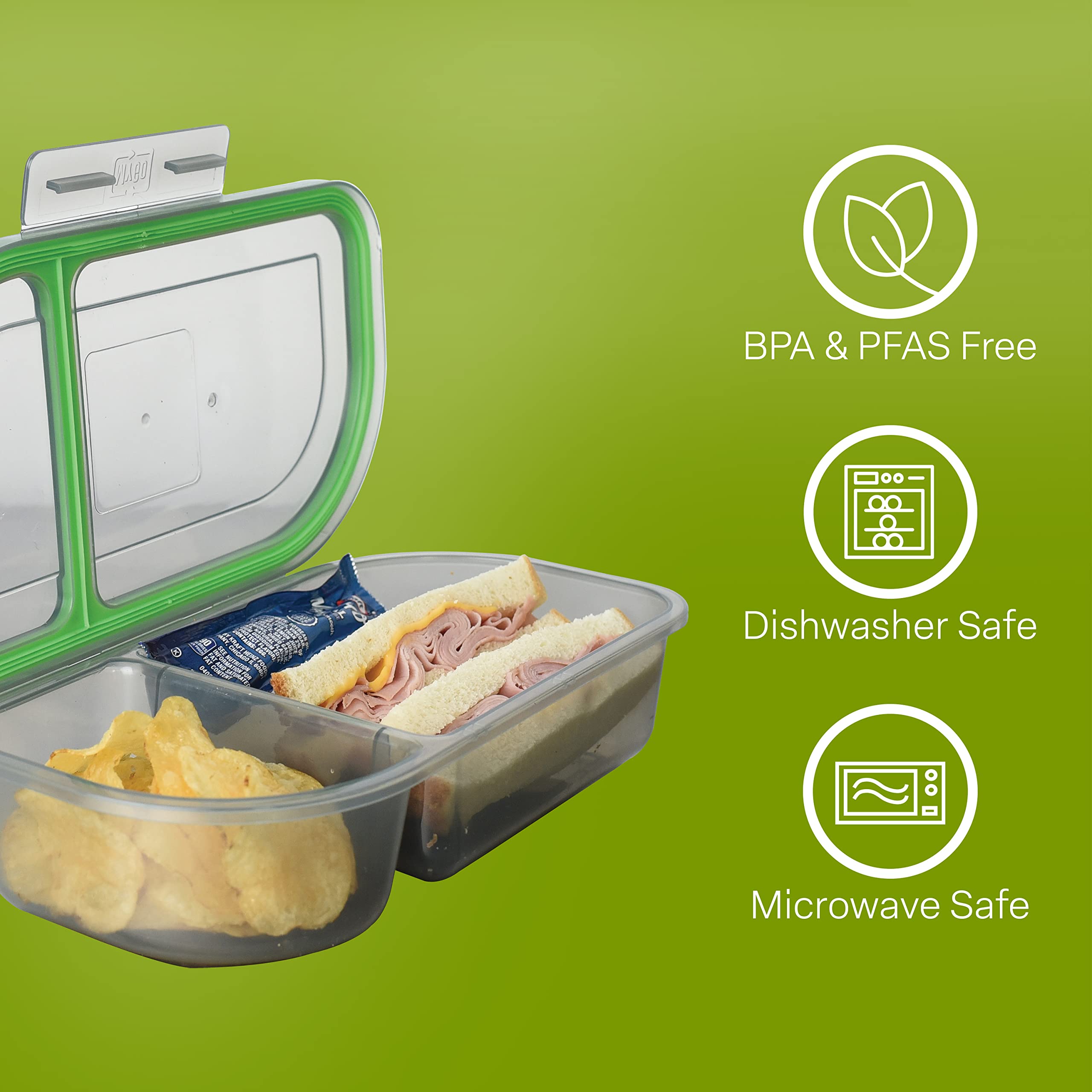 Mygo Container Half-Sized To-Go Divided Compartment Container, 9-1/2'' X 5'' X 2-1/2'', Reusable, Microwave Safe, Nsf Certified,