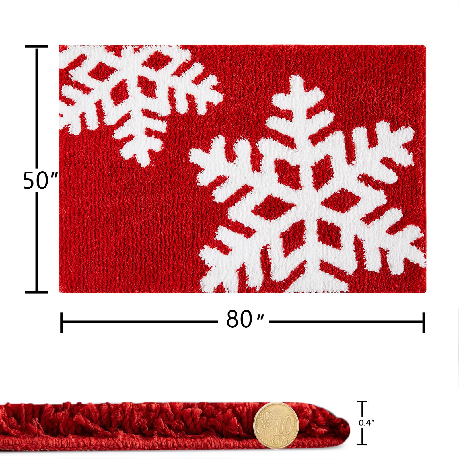 Estmy Red White Snowflake Christmas Bathroom Rugs 20W X 31L Non-Slip Rubber Backed Machine Washable, Soft Absorbent Shaggy Xmas