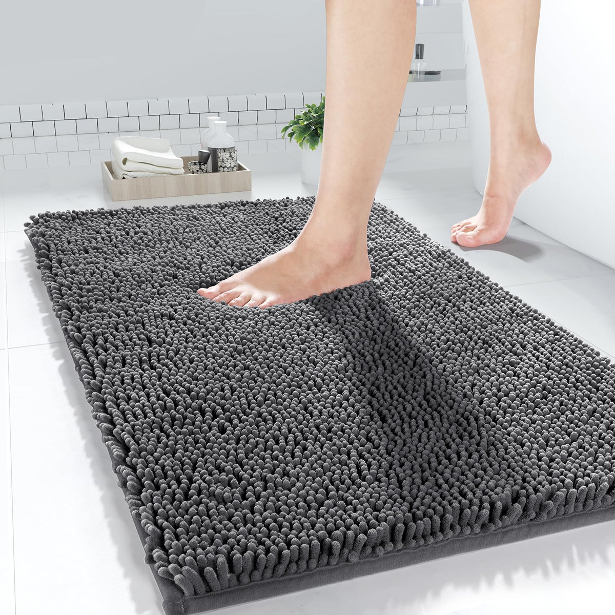 Yimobra Chenille Bathroom Rug, 24X17, Extra Soft Absorbent Bath Rugs, Non-Slip, Bath Mats For Bathroom Floor, Water Absorbent, M