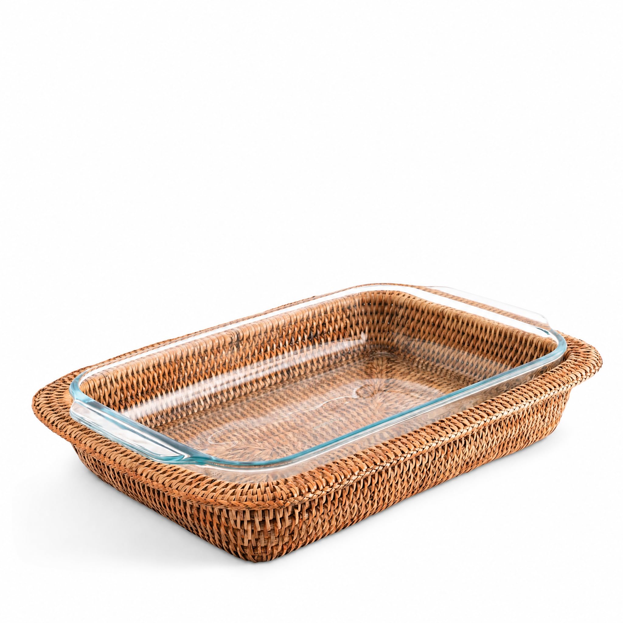 Vagabond House Hand Woven Rattan 3qt Rectangular Casserole Holder  Durable Natural Material  Perfect for Serving and Protectin