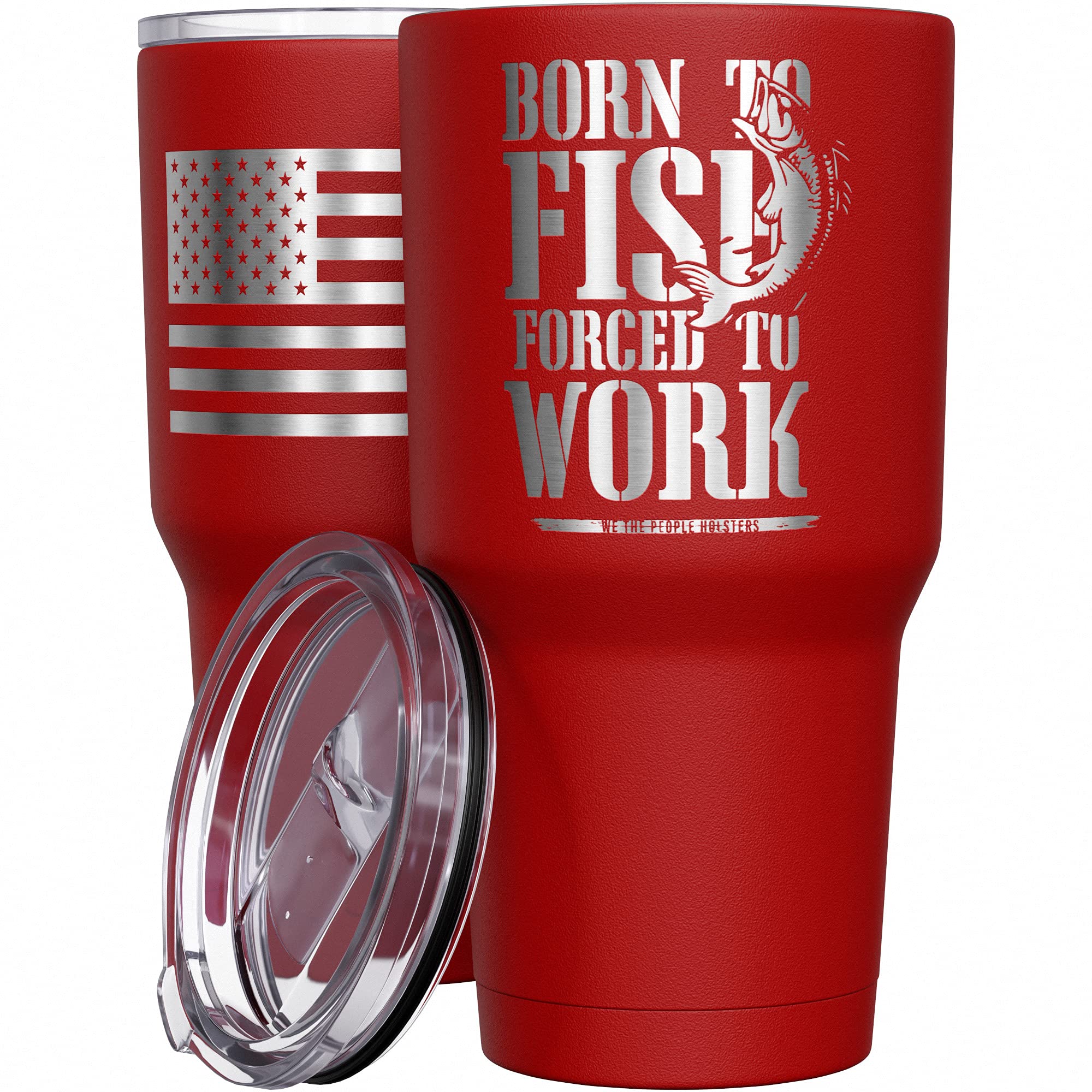 We The People Holsters - Born To Fish - Forced To Work - Fishing Travel Mug - American Flag Coffee Travel Mug - Dad Fishing Tumb