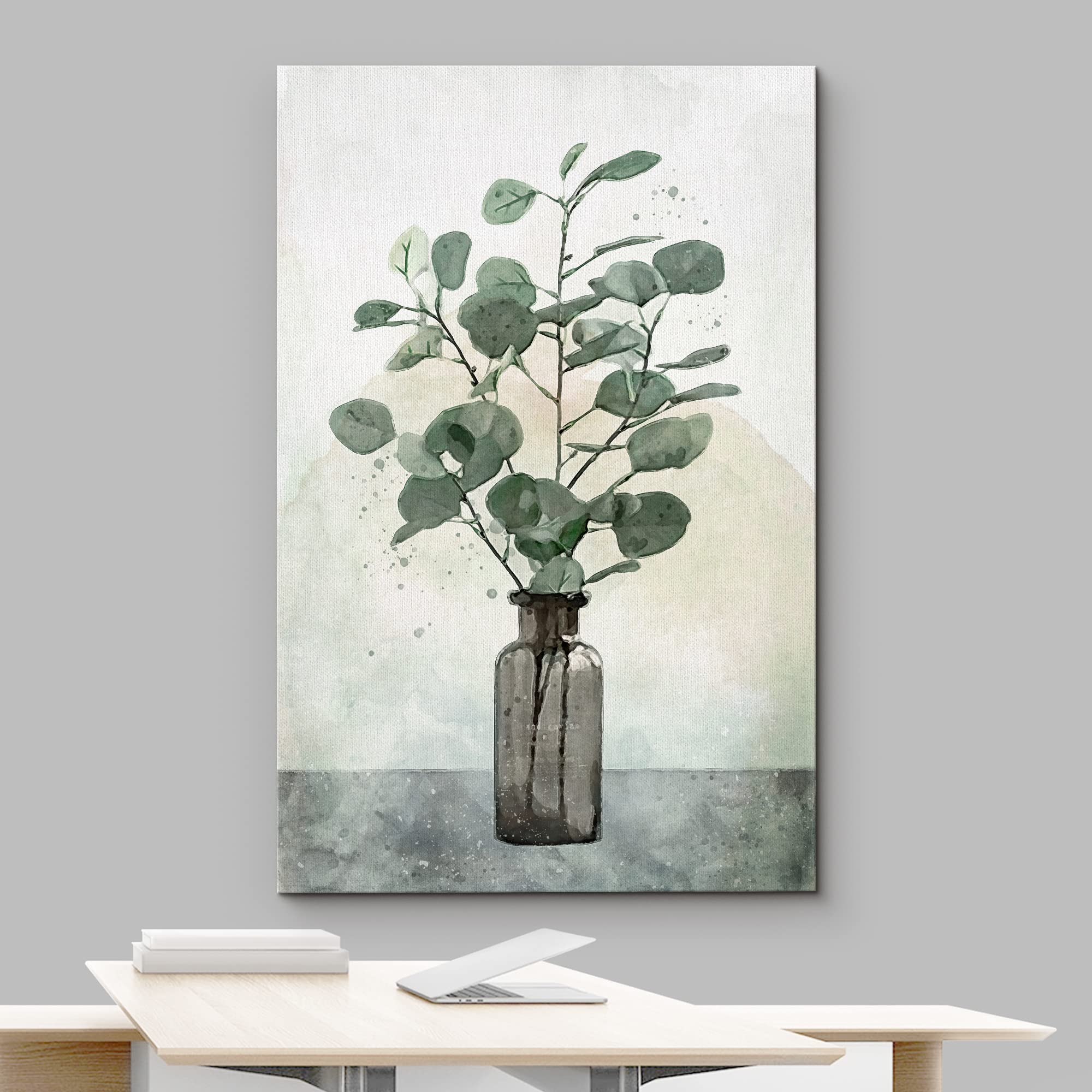Wall26 Canvas Print Wall Art Pastel Green Forest Plant Leaves Vase Nature Wilderness Illustrations Modern Art Decorative Multico