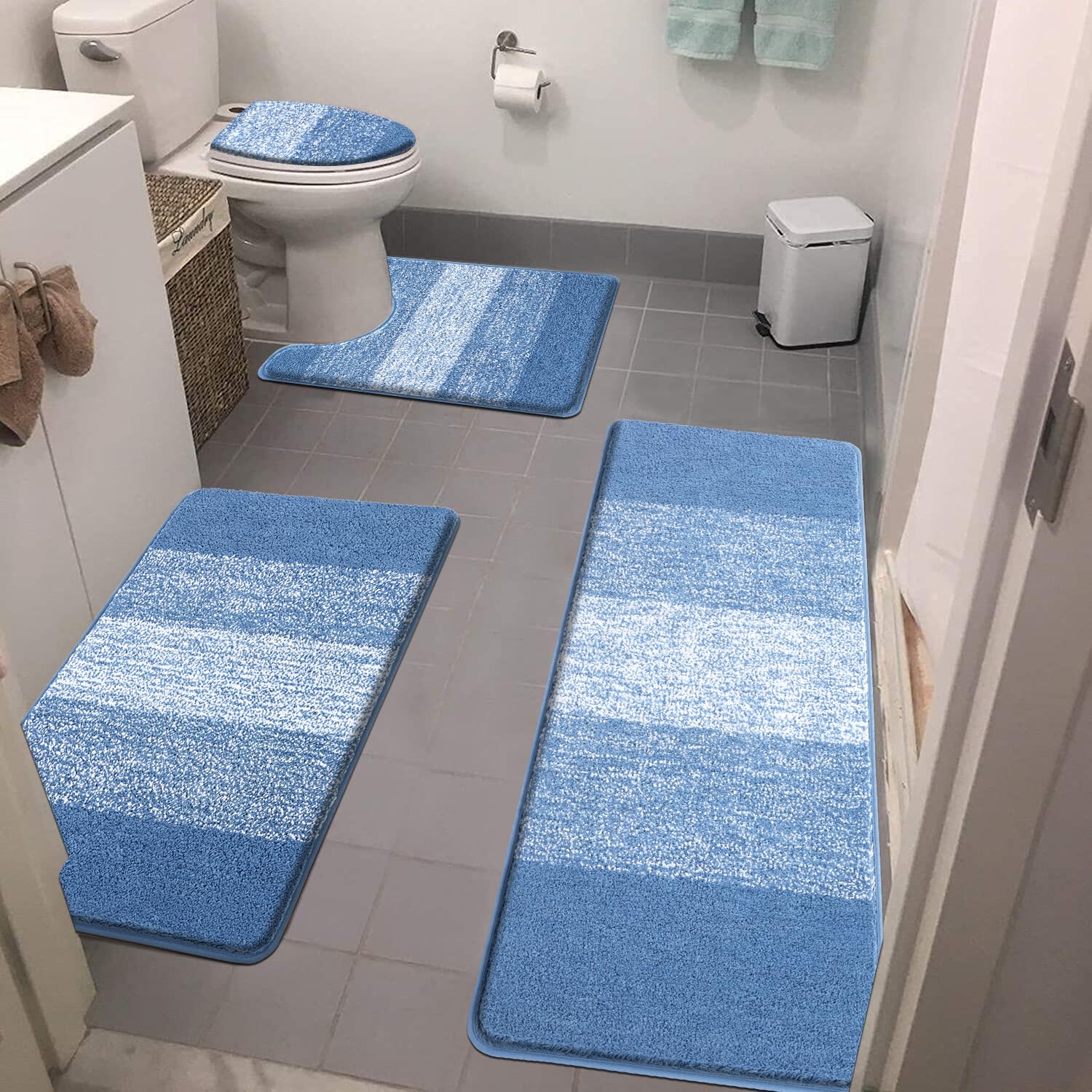 Bsmathom Bathroom Rugs Sets 4 Piece With Toilet Lid Cover, Non Slip Washable Bath Mats For Bathroom, Soft Absorbent Bathroom Mat