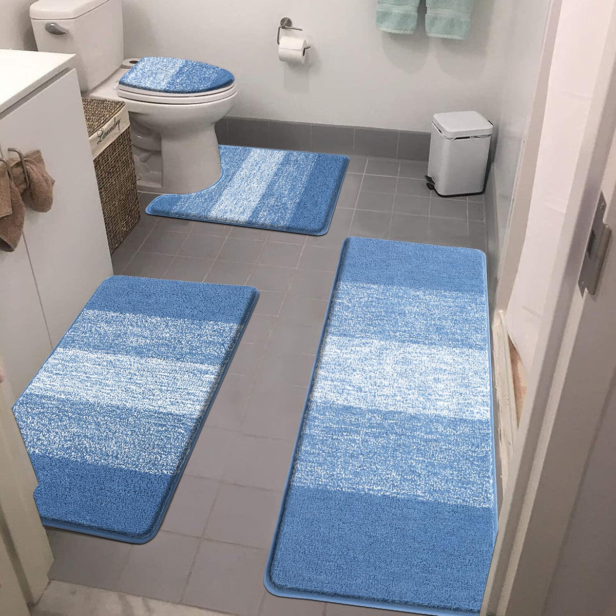 Bsmathom Bathroom Rugs Sets 4 Piece With Toilet Lid Cover, Non Slip Washable Bath Mats For Bathroom, Soft Absorbent Bathroom Mat