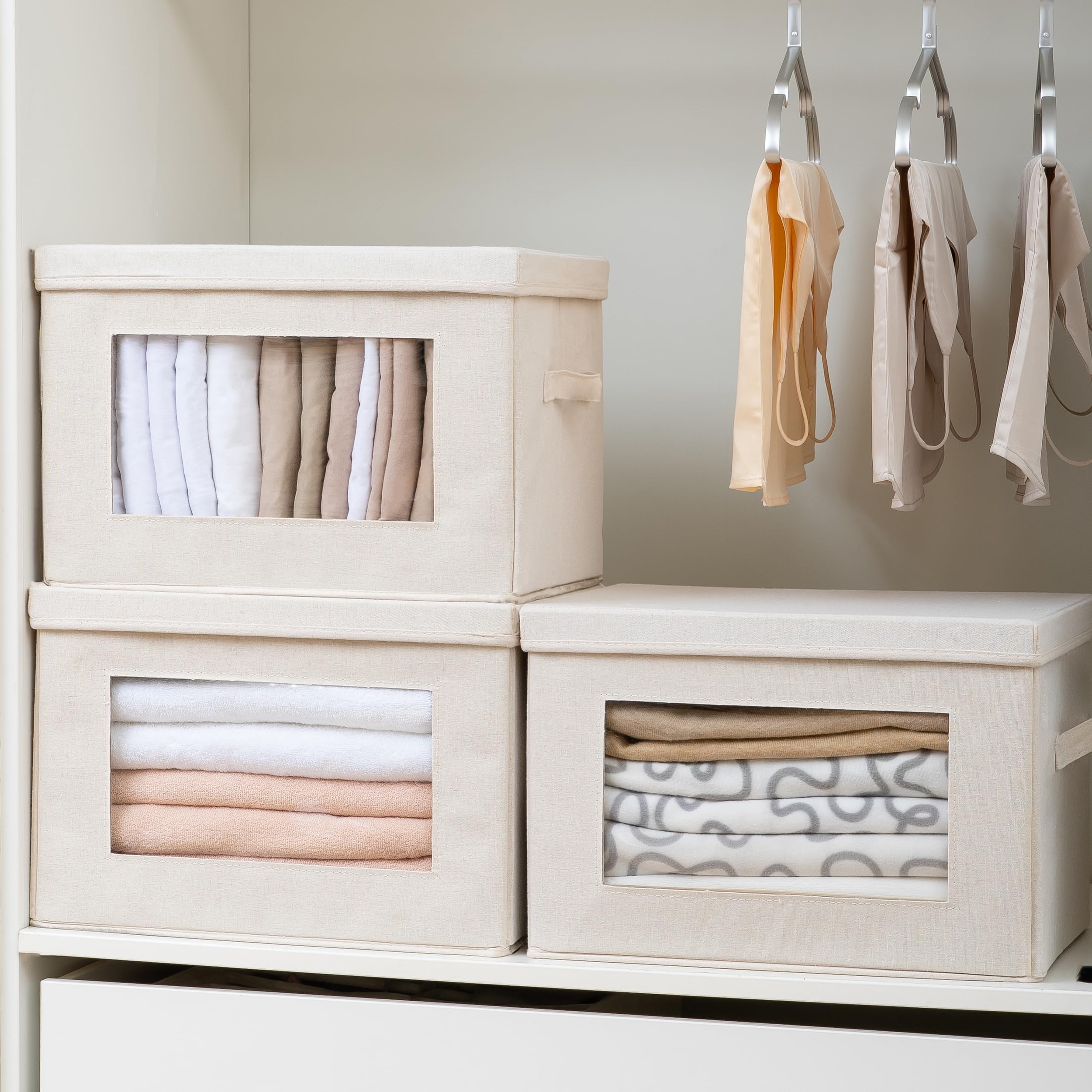 Citylife 4-Pack Storage Bins With Lids, Fabric Foldable Storage Bins With Soft Cord Handles, Cube Closet Storage Baskets With Li