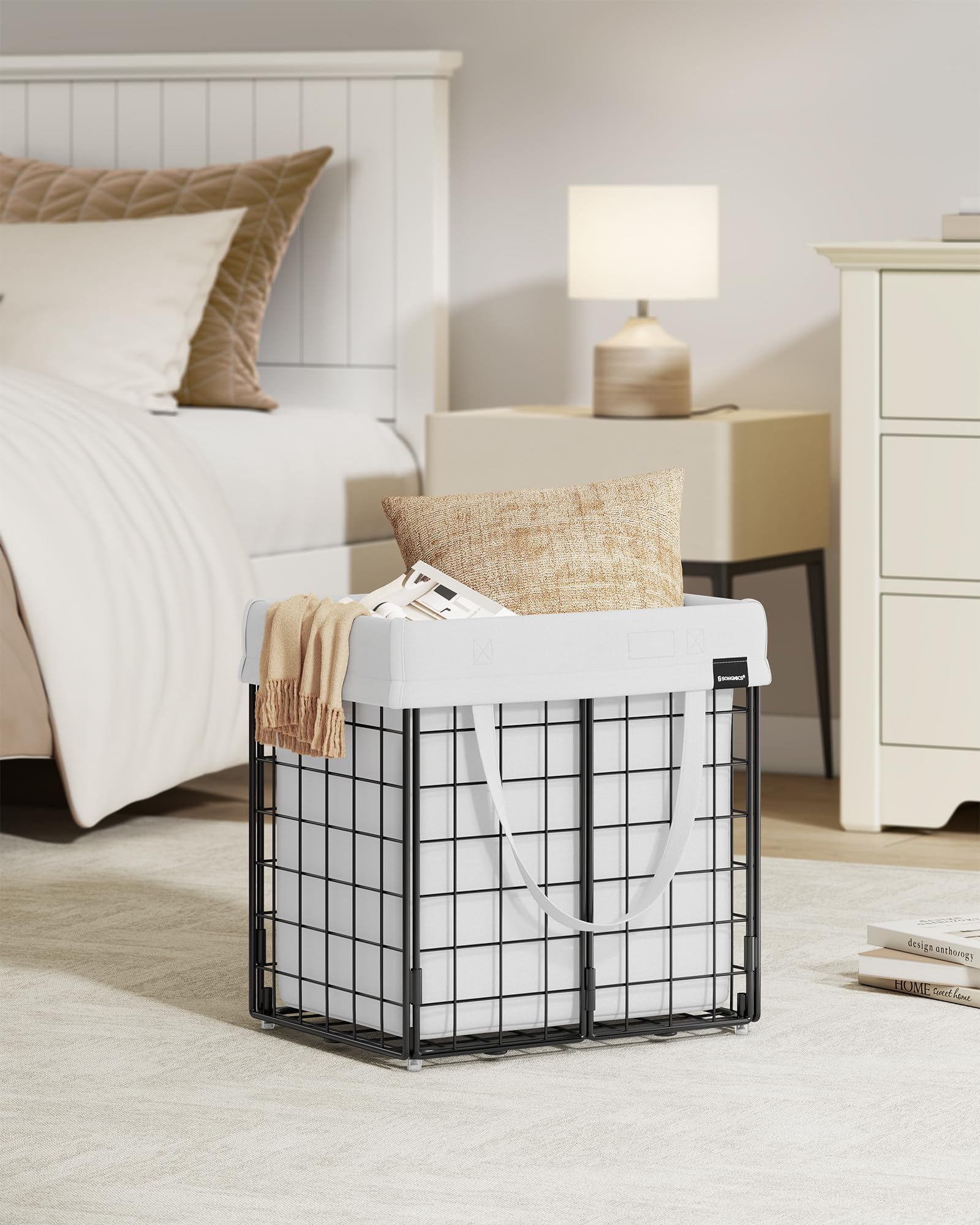 Songmics Laundry Hamper, 11 Gal. (50L) Laundry Basket, Collapsible Clothes Hamper, Removable And Washable Liner, Metal Wire Fram