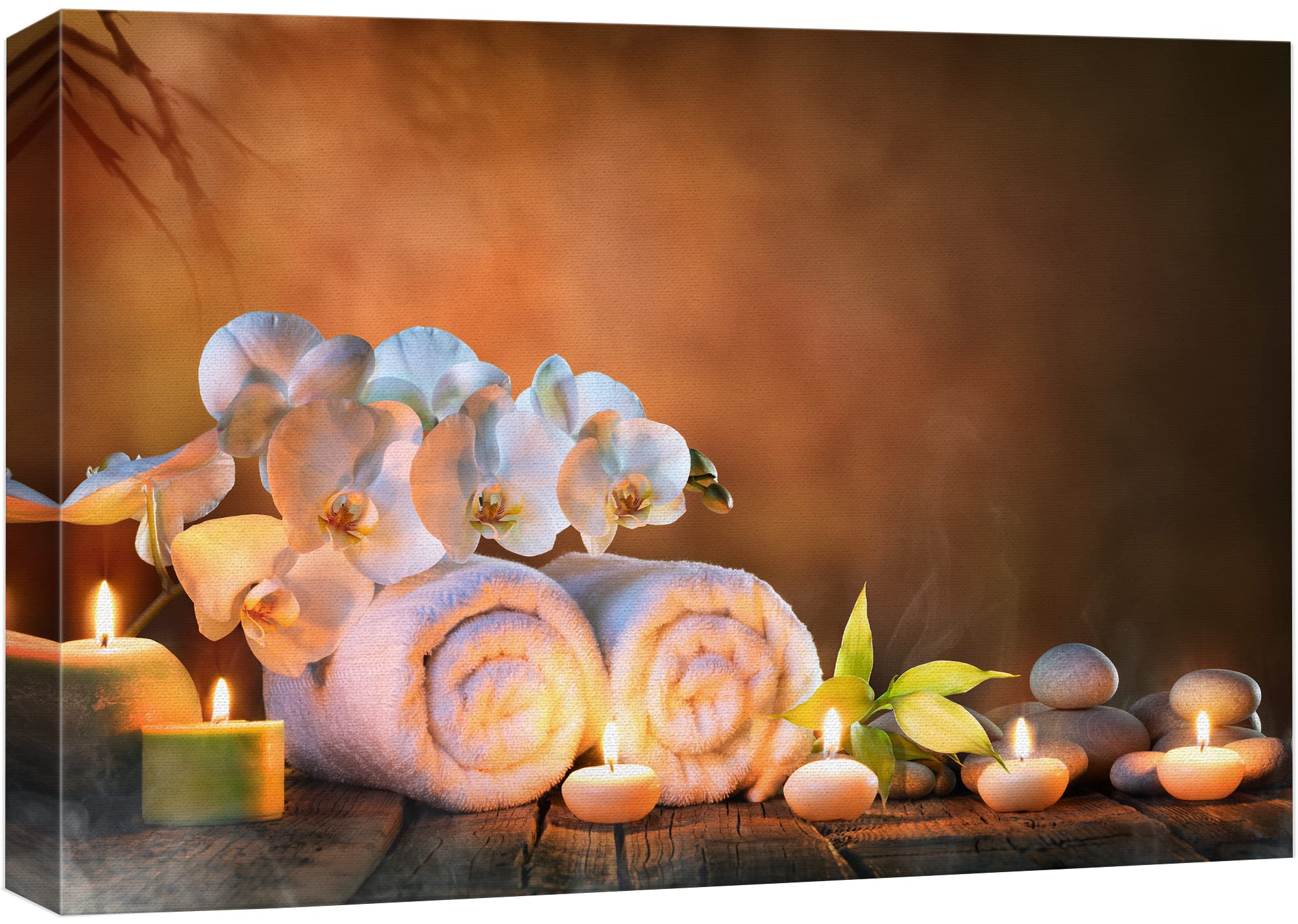 Wall26 Canvas Print Wall Art Relaxing Candle White Orchid Flower Massage Stones Jungle Leaf Nature Yoga Photography Modern Art C