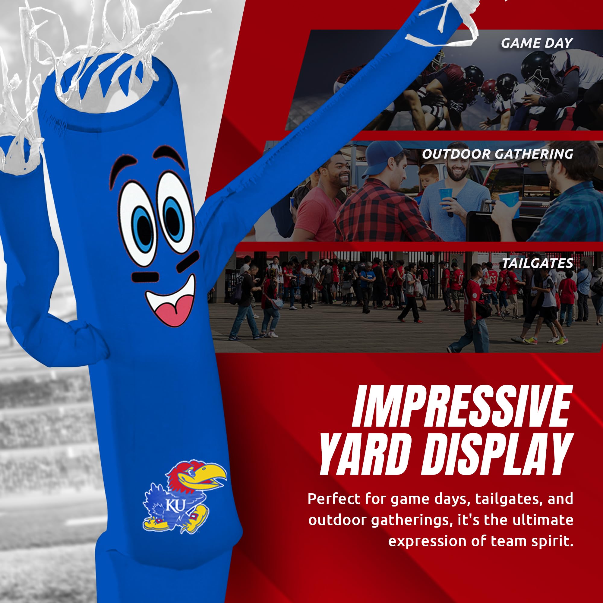 Sporticulture NCAA Kansas (KU) Football Wacky Waving Inflatable Tube Guy with LED Lights & Built-in Blower Air Wacky Dancers Inf