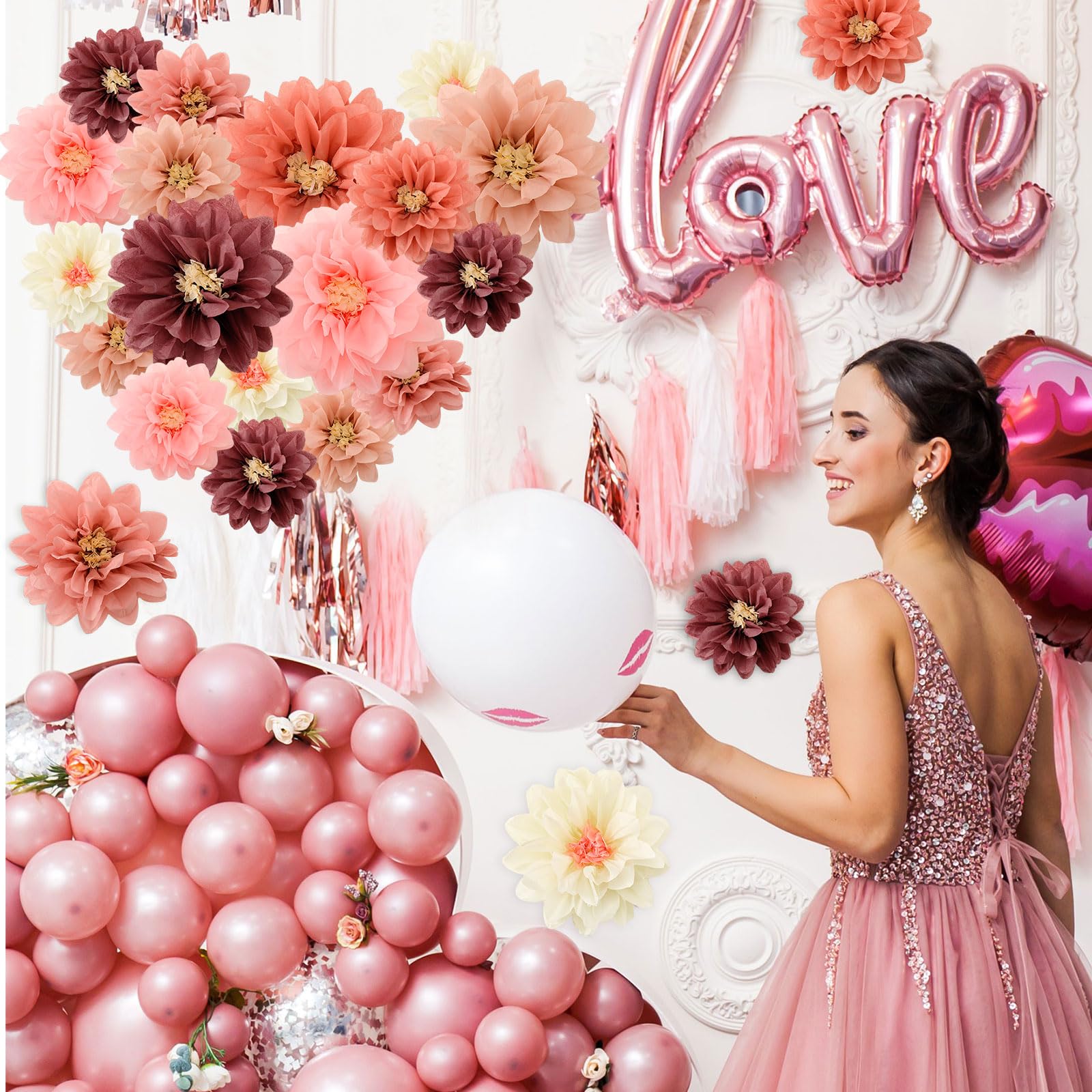 18 Pcs Mexican Paper Flowers Colorful Fiesta Tissue Paper Flowers Pom Poms Mexican Carnival Paper Flowers For Floral Party Backd