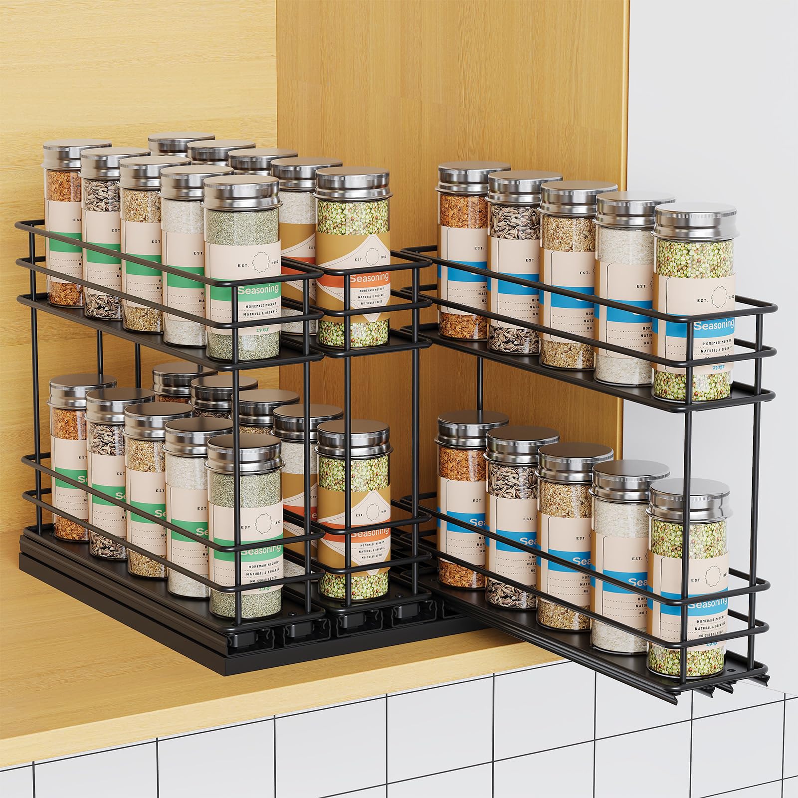Mystozer Pull Out Spice Rack Organizer For Cabinet, Slide Out Spice Racks, Easy To Install Spice Cabinet Organizers, 7.4 Wx10.4