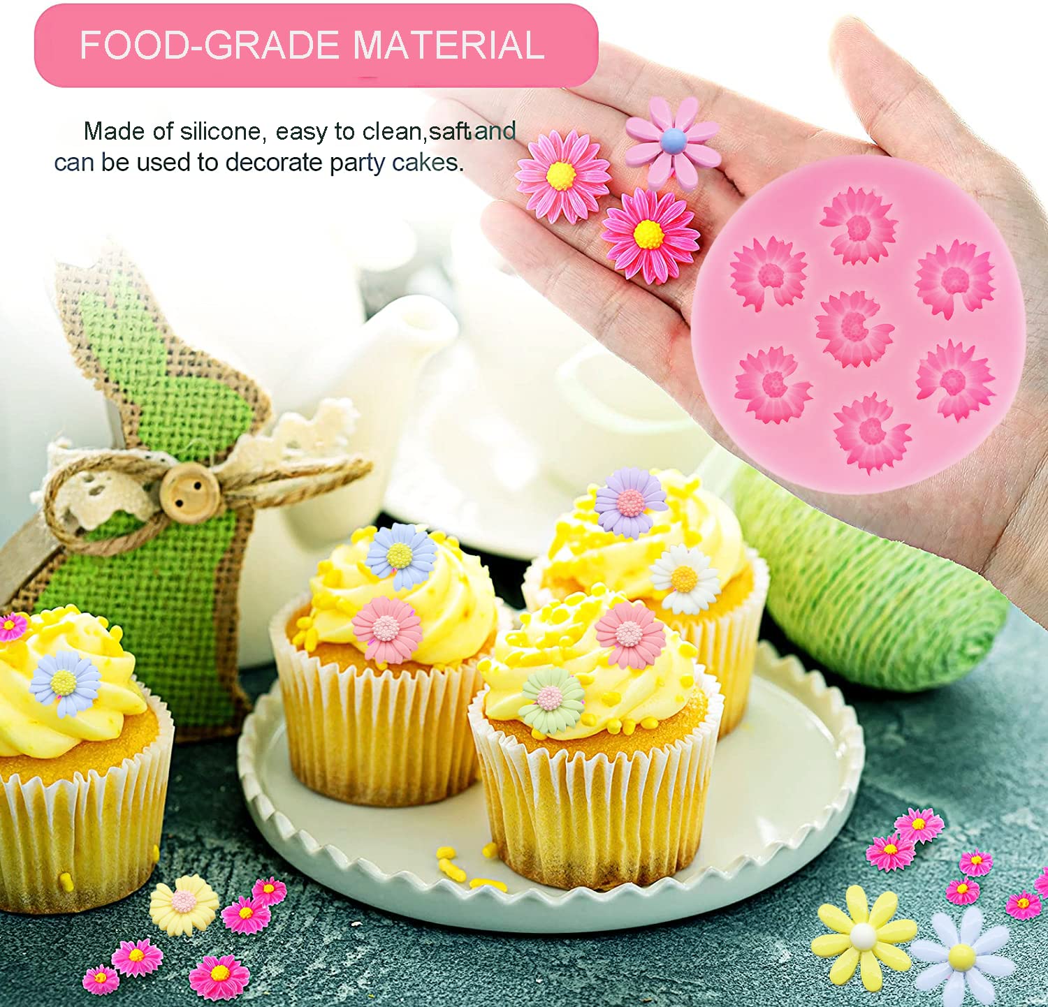 4Pcs Daisy Flower Silicone Molds Chrysanthemum Silicone Molds Small Flower Shapes Fondant Cake Chocolate Molds Polymer Clay Resi