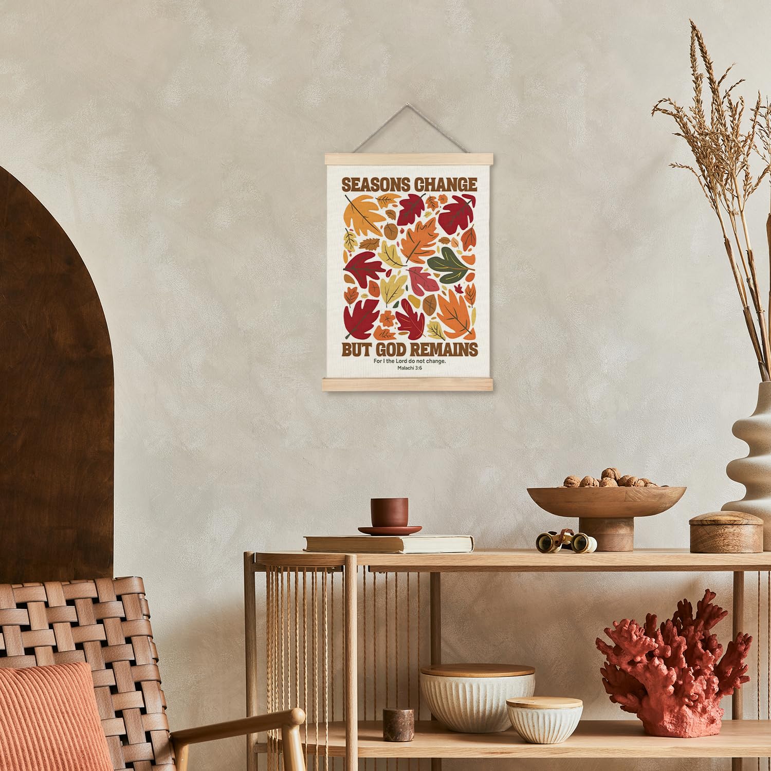 Supwhd Christian Fall Wall Art With Wooden Poster Hanger, Fall Wall Decor, Fall Posters, Farmhouse Autumn Harvest Thanksgiving W
